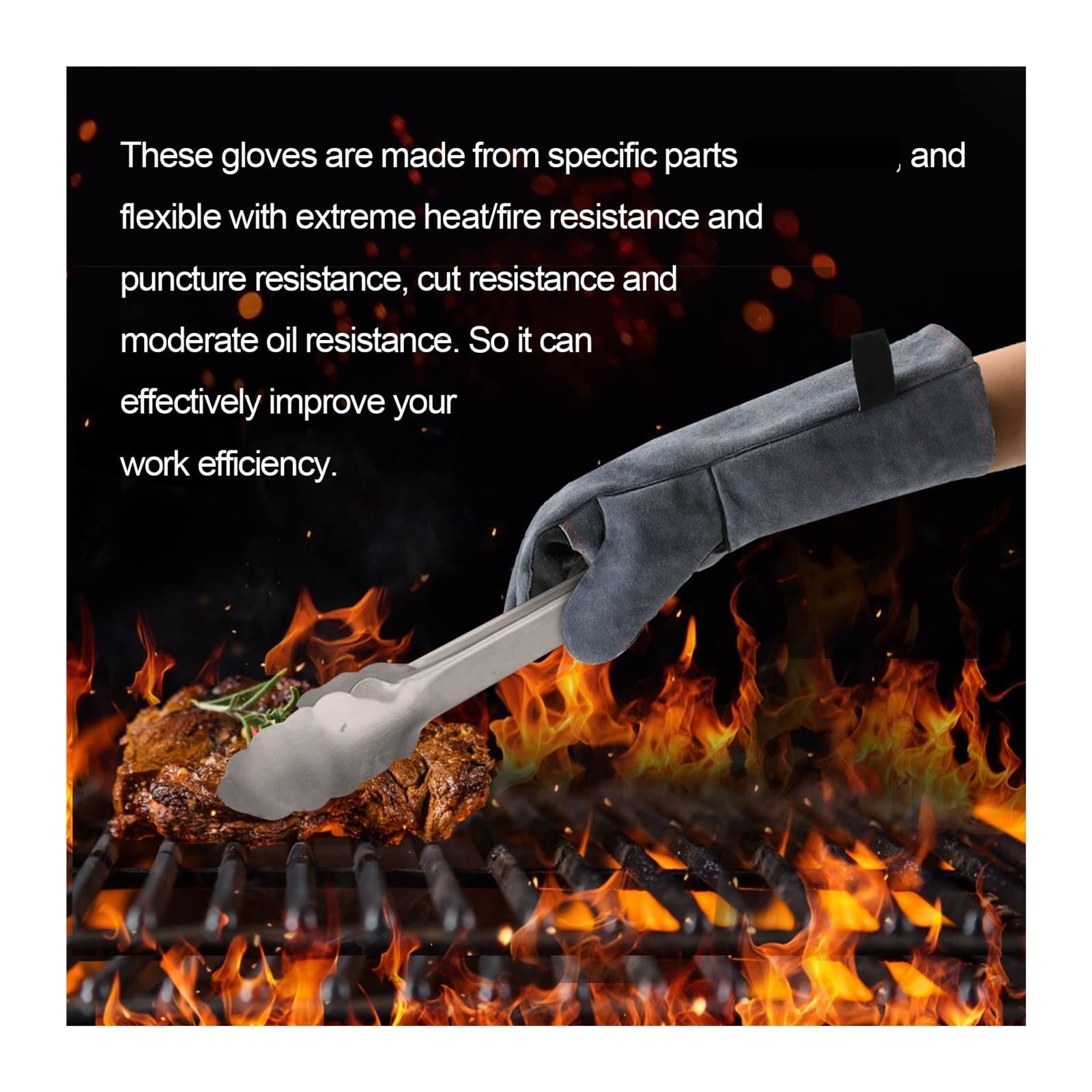 Guantes de soldadura for soldador Barbacoa Estufa cocina Calefacción punción Punchure Resistente Equipo protección cuero 1.3 mm espesor(2 Pairs)