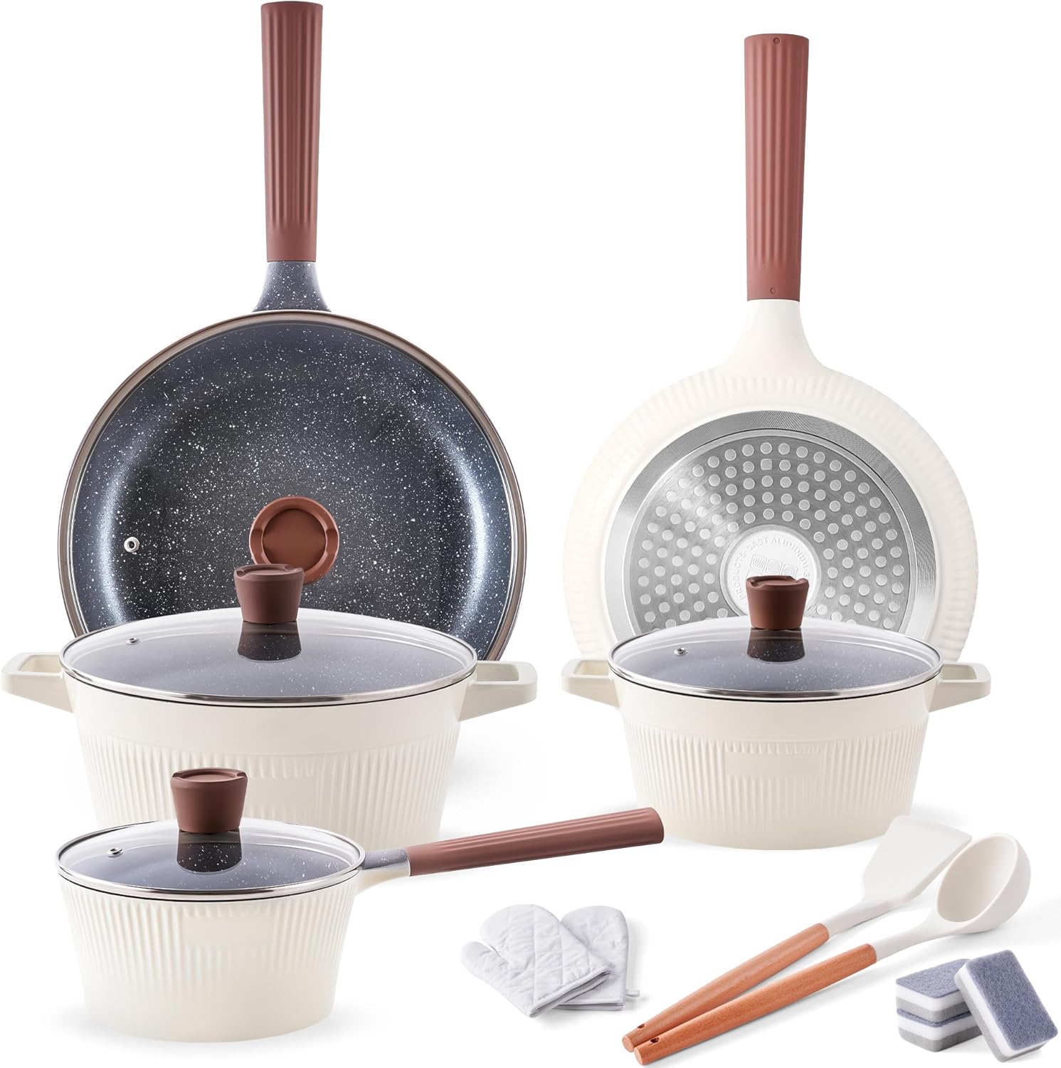 Pots And Pans Set Nonstick YIIFEEO 16 PCS Kitchen Cookware Sets w/Non