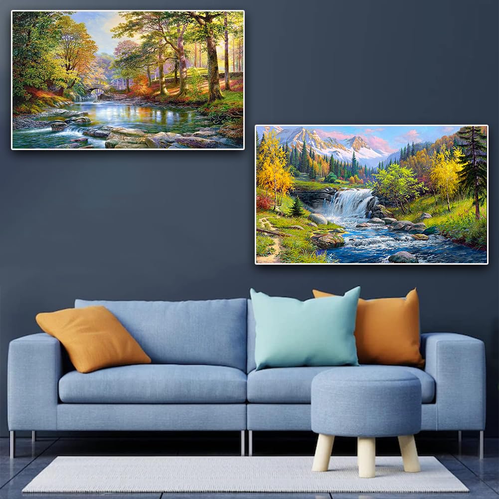 2 Pack Diamond Painting Kits，Large 5D DIY Landscape Diamond Painting Kits for Adults，DIY Full Drill Crystal Rhinestone Arts and Crafts，Lake Gem Art Painting with Diamond Home Wall Decor (28X16inch)