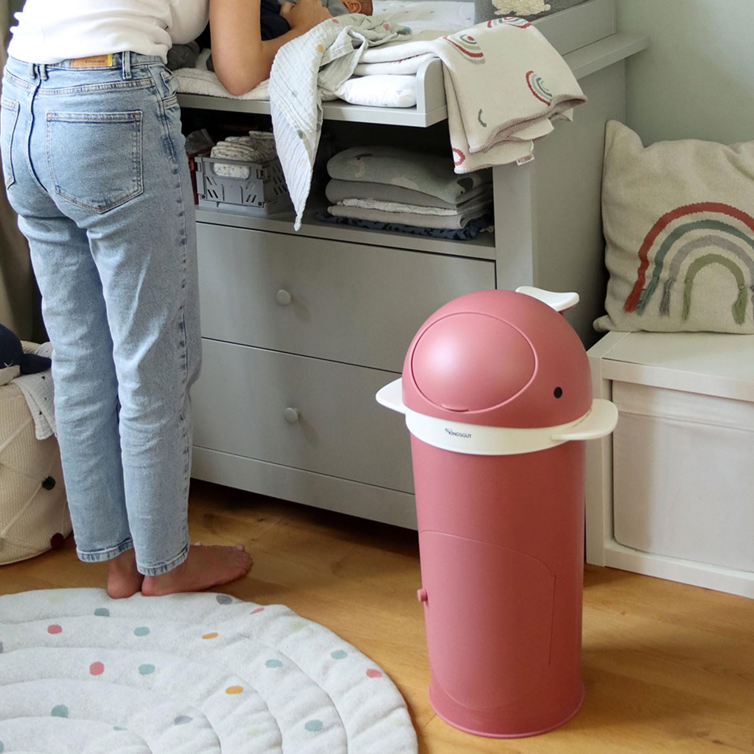 Kindsgut Papelera para pañales Ballena Rosa Vieja Incl. lámina Tubular, a Prueba de olores Gracias a la Doble Tapa antiolores, fácil de Limpiar, Materiales respetuosos con el Medio Ambiente