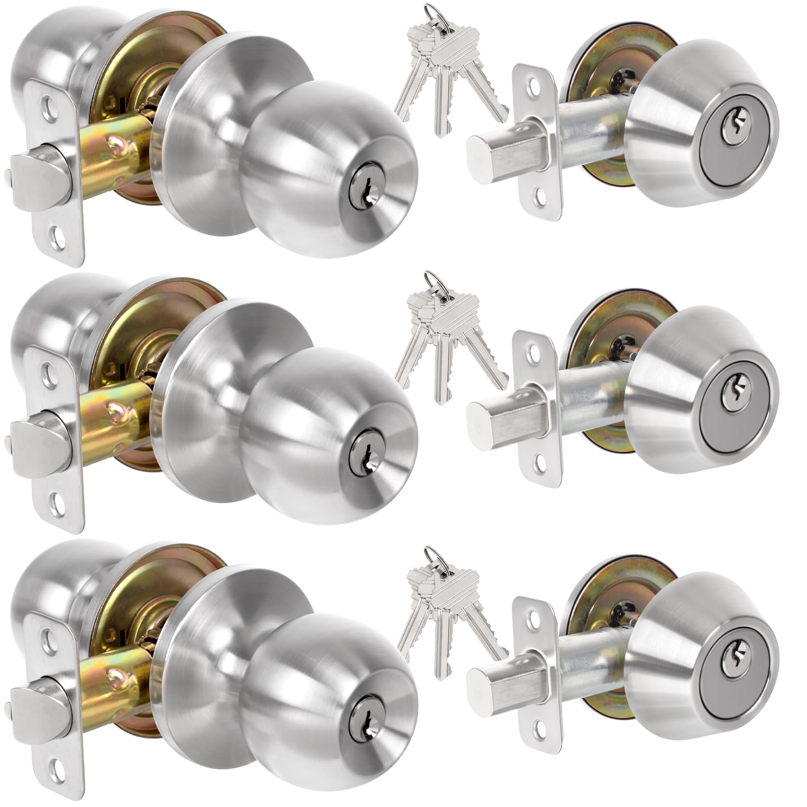 Keyed Door Lock Set - Satin Nickel Front Door Lock -10