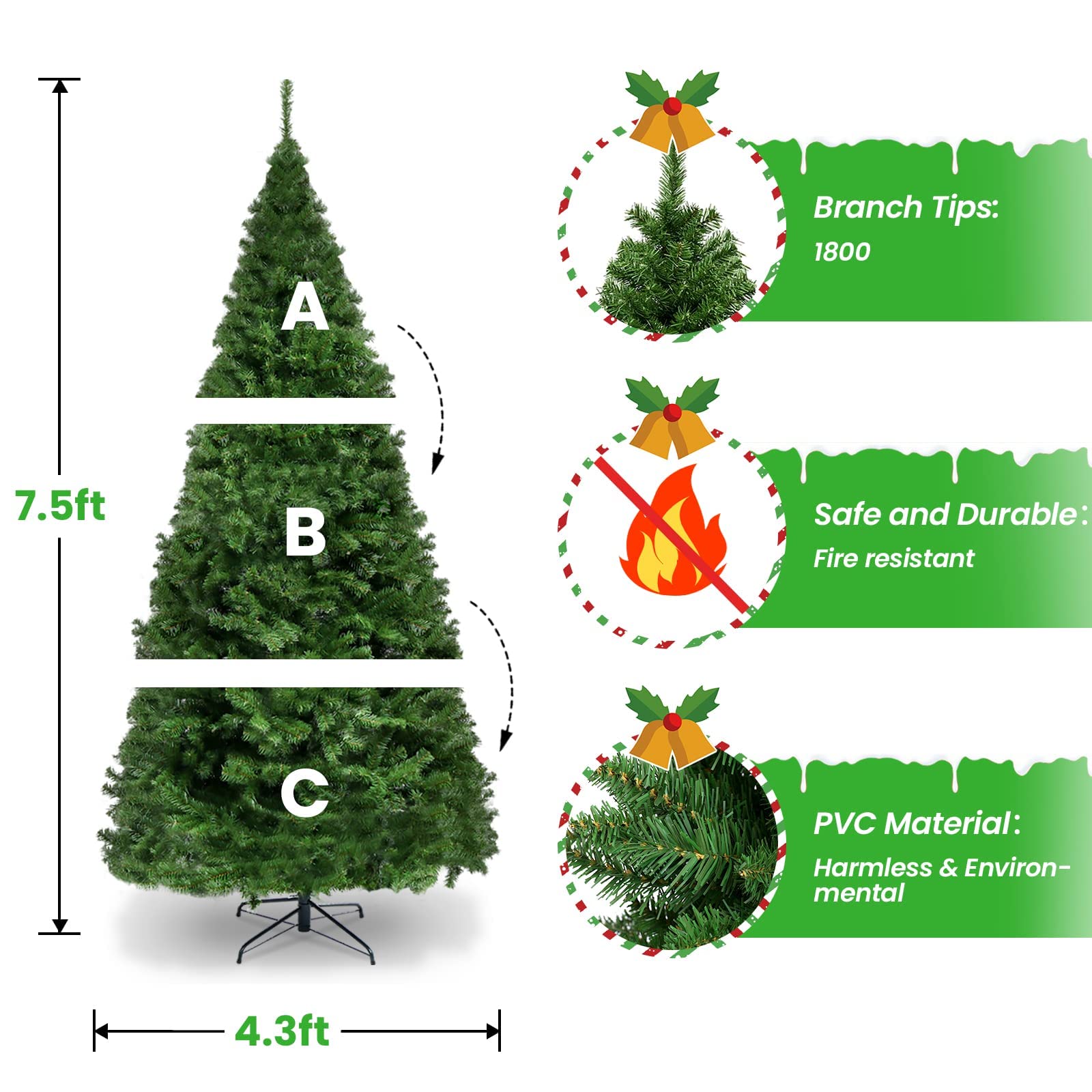 Arboles Navideños Walmart Árbol De Navidad Artificial Delgado Con Soporte,  Verde, 5 Pies Arboles De Navidad 180 Cm, image size:1600x1600