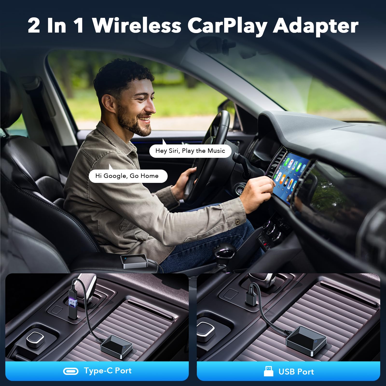 LAMTTO CarPlay draadloze adapter 2 in 1 Android Auto CarPlay dongle box van bekabeld CarPlay naar draadloos met 5,8 GHz WiFi plug & play, USB Type-C ondersteunt iOS 10 Android 11 en