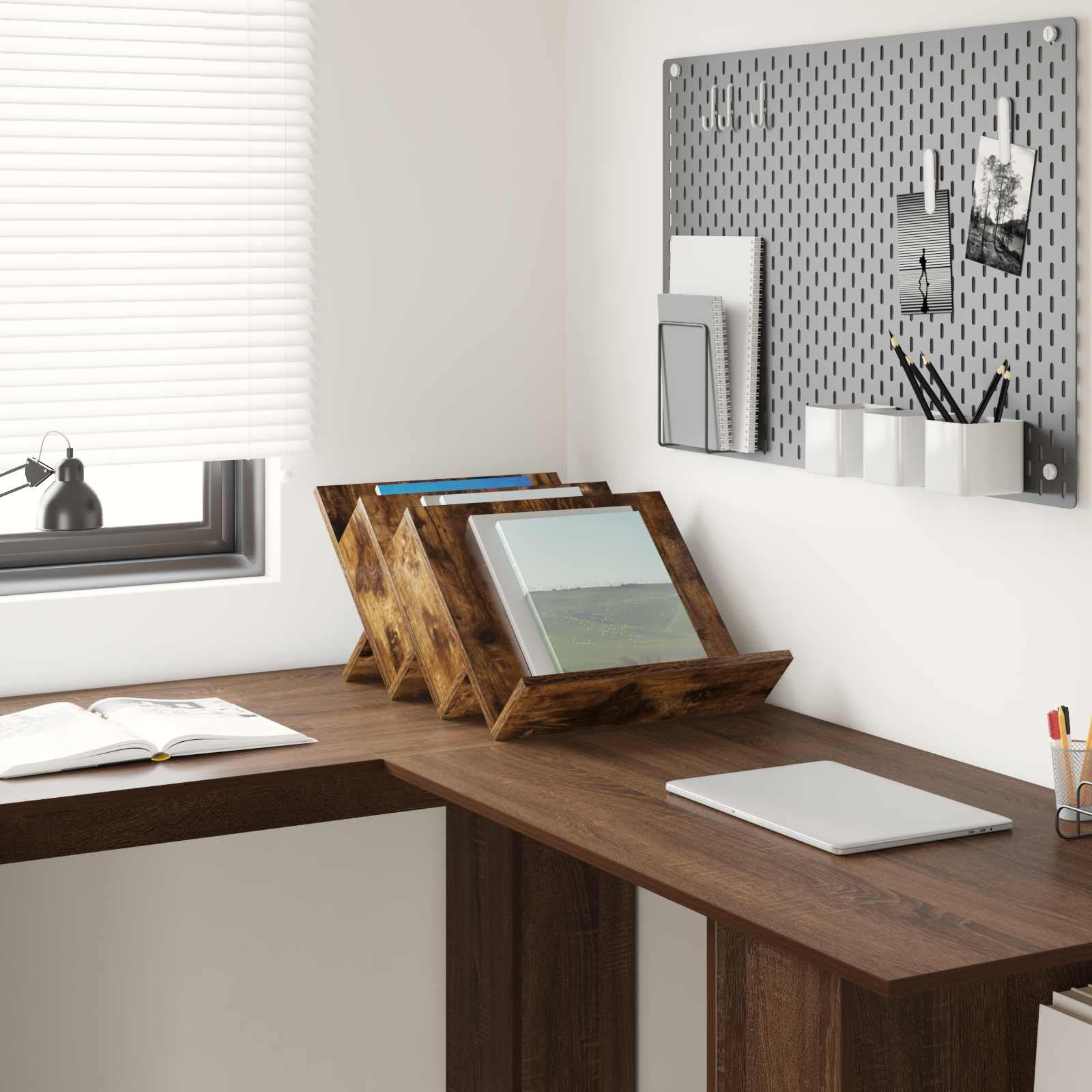 Portariviste in rovere affumicato, 53 x 40 x 28,5 cm, con 3 ripiani, versatile portariviste per soggiorno, ufficio, bagno, conservazione stabile e pratico ripiano