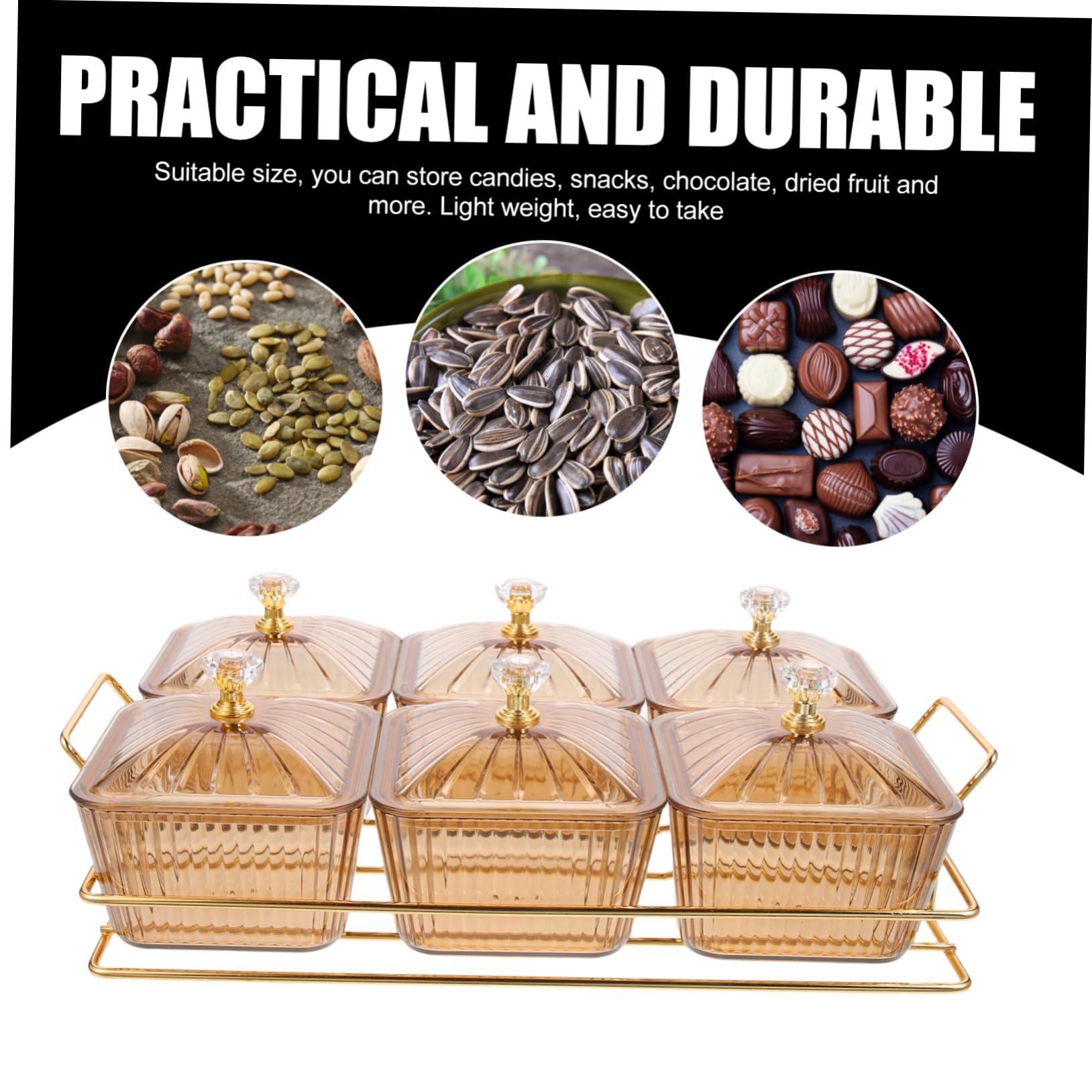 OUNONA Plato de Aperitivos Decorativo de Hierro Dorado con 6 Compartimentos para Fiestas y Reuniones, Adecuado para Servir Snacks y Ensaladas Grandes