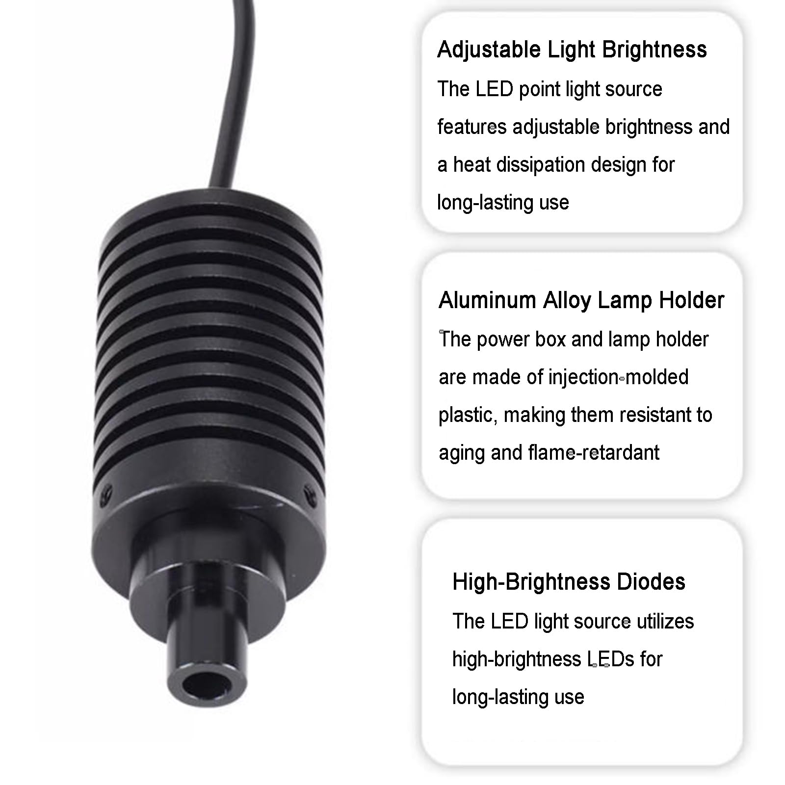 Lámpara LED para microscopio, brillo ajustable, sin efectos estroboscópicos, iluminador para microscopio estéreo y cámara industrial, fuente de luz de punto coaxial