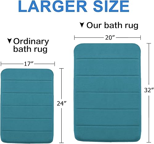 Miniatura 6 de Flamingo P - alfombrillas de baño de espuma viscoelástica antideslizante de lujo, diseño de rayas tipo paquete, Goma, Dark Teal, 20" x 32"