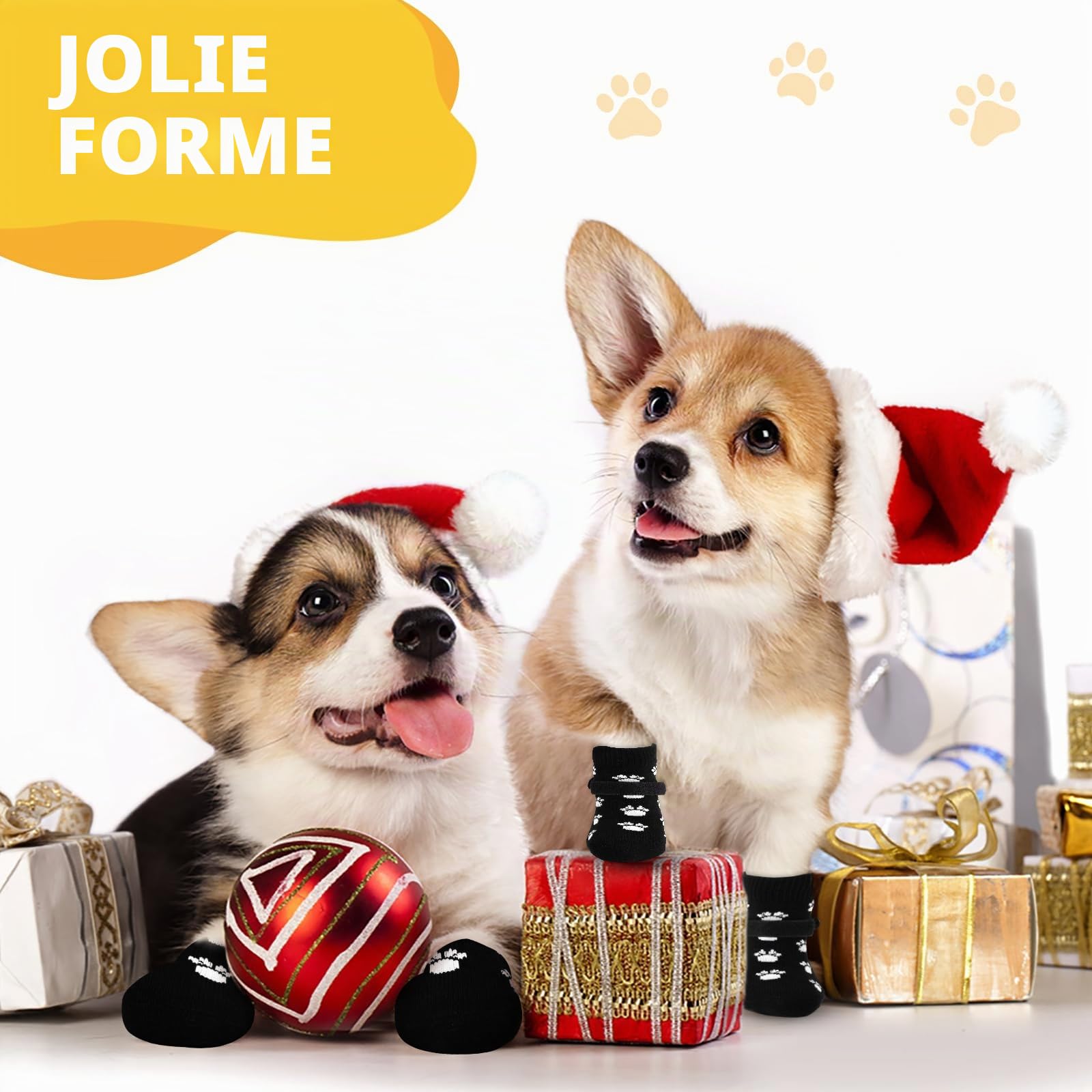 AUAUY Chaussettes Anti-Dérapantes Chien Chat, Chaussette Chien, Protège Les Pattes de l’Animal et Les Sols Intérieurs, avec Bandes De Fixation Réglables, pour Les Petits ou Moyen Chiens et Chats - S