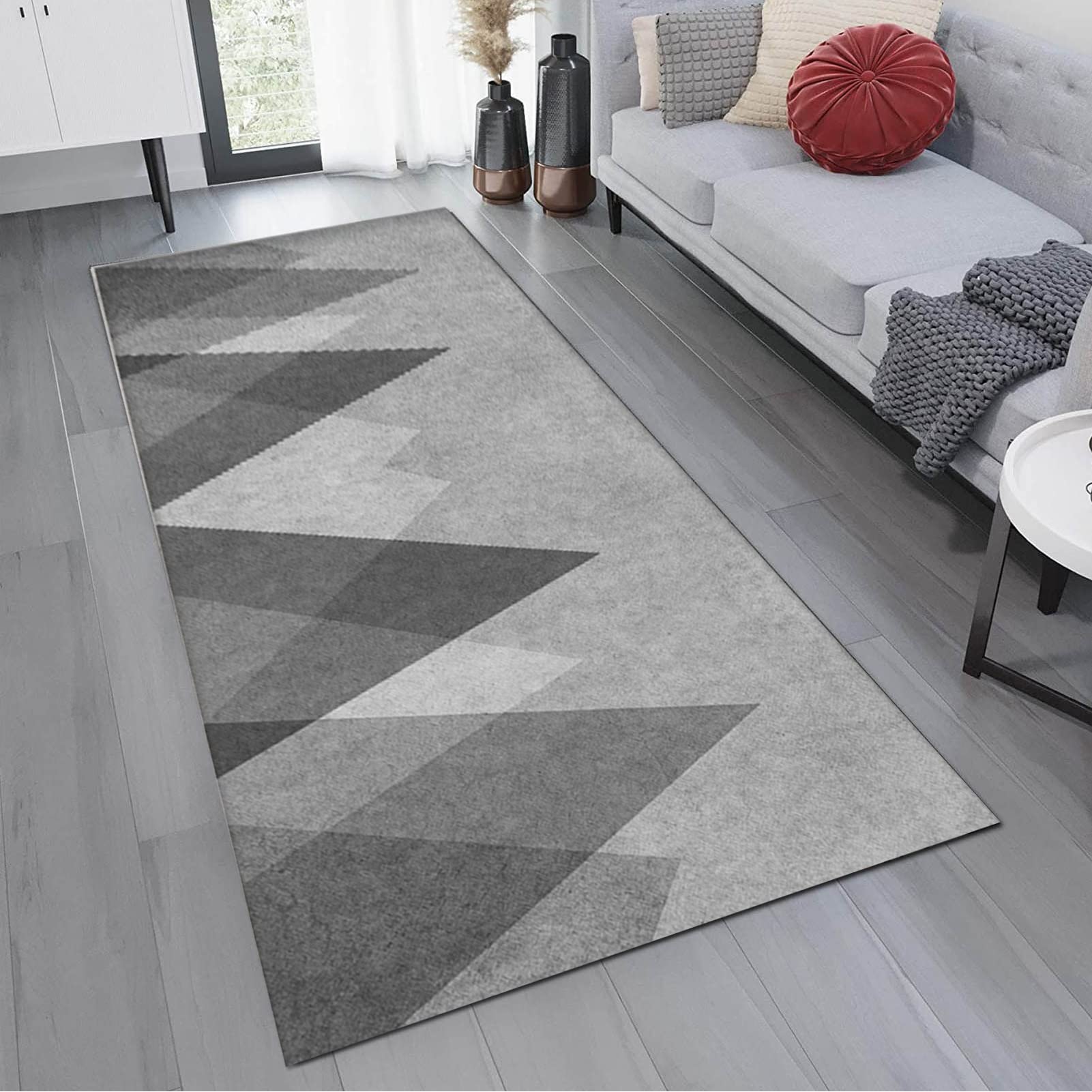 DXZ-Design Grey Carpet Runner for Hallway, Width 60cm 70cm 80cm 100cm Narrow Runner Rug, Kitchen Hall Stairs Area Rugs, Floor Mat with Non Slip Backing (Size : 60x350cm/2ftx11.5ft)