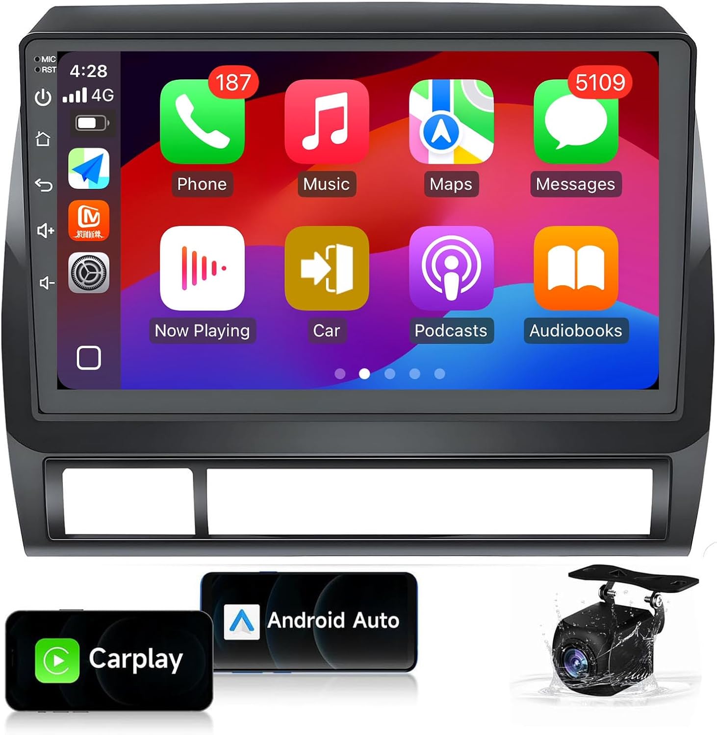 Car Radio for Toyota Tacoma 2005-2013: 9" IPS Touch Screen, Built-in GPS, Wired & Wireless CarPlay/Android Auto, Backup Camera, SWC,5G WiFi, FM (4Core+64G)