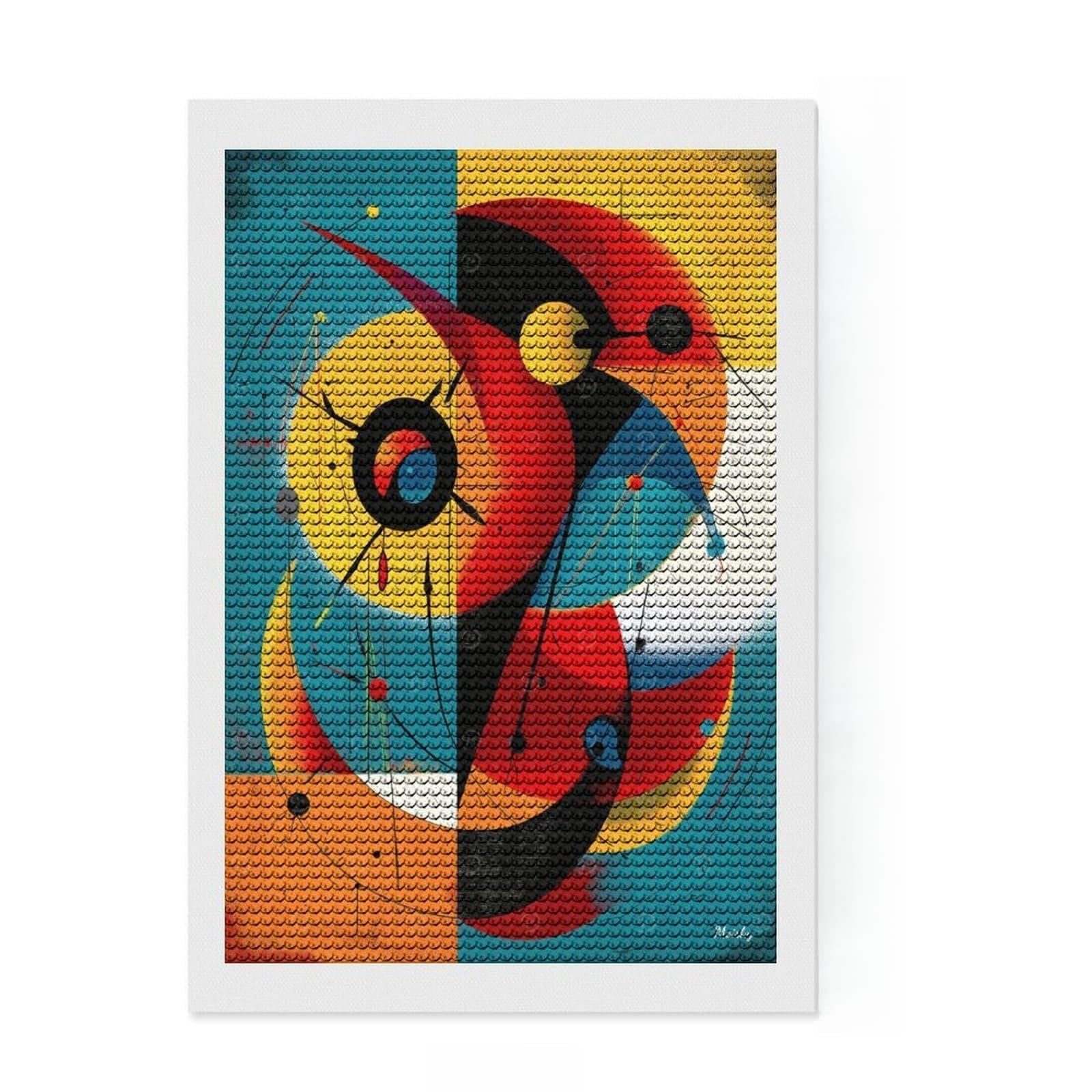 Junmoney Celestial Mechanics – Modern Cosmic Geometry in Cyan, Gold, and Vermillion Diamond Painting Set 8"x12", Fun Craft Experience, Sparkling Round Gems, Office Decor, for Adults, Adhesive Canvas