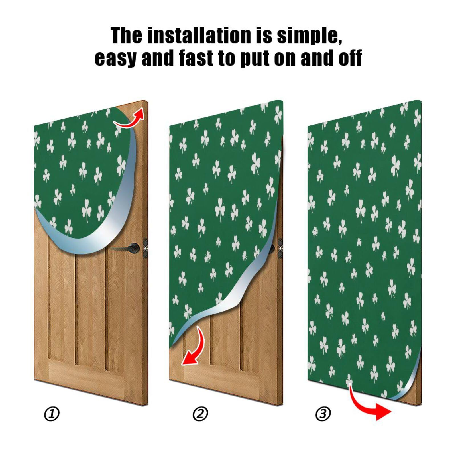 FLildon Green Shamrock Irish Clover St Patrick's Day Door Cover Decoration, Party Accessory Porch Decor for Festive Ornament Room Door Covers 32 x 79 Inch
