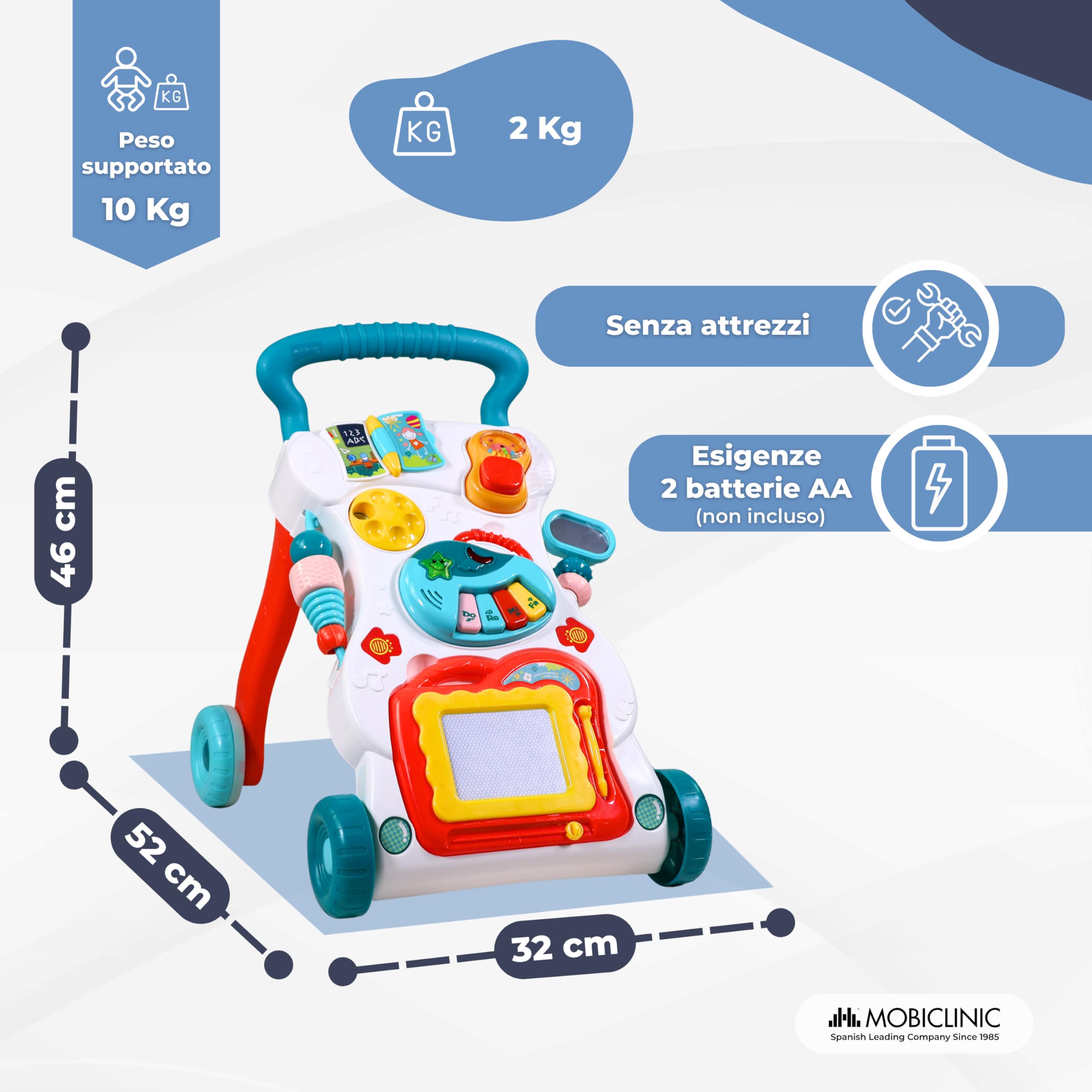 Mobiclinic®, Girello per Bambini, con Musica e Luci, velocità Regolabile, Giocattoli Rimovibili, Master, + 6 Mesi, Centro attività Educativo, Stabile e Sicuro, Multicolore