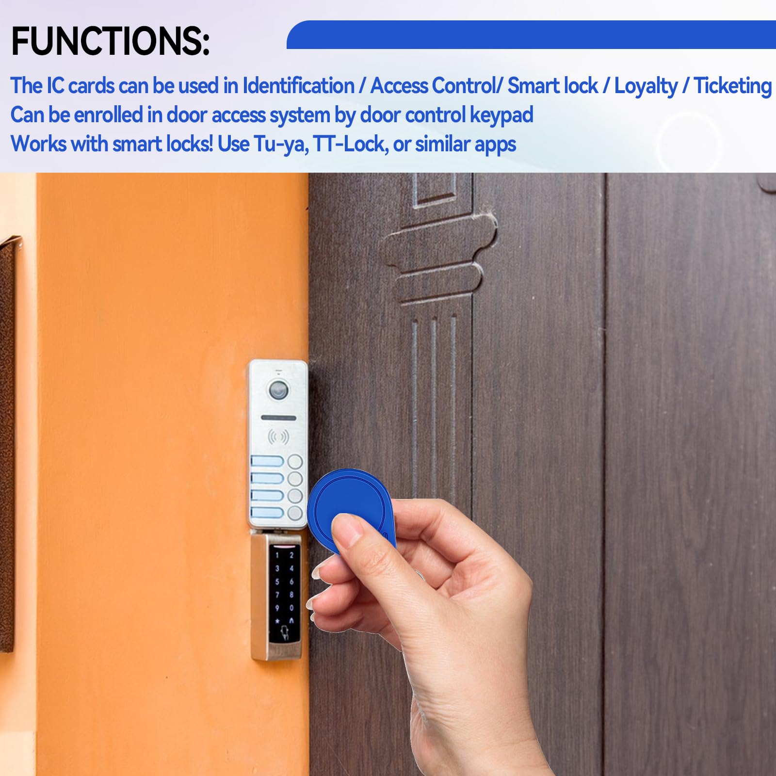 MIFARE Llaveros clásicos 1K RFID IC ISO14443A 13.56 MHz tarjeta control acceso azul 50 unidades