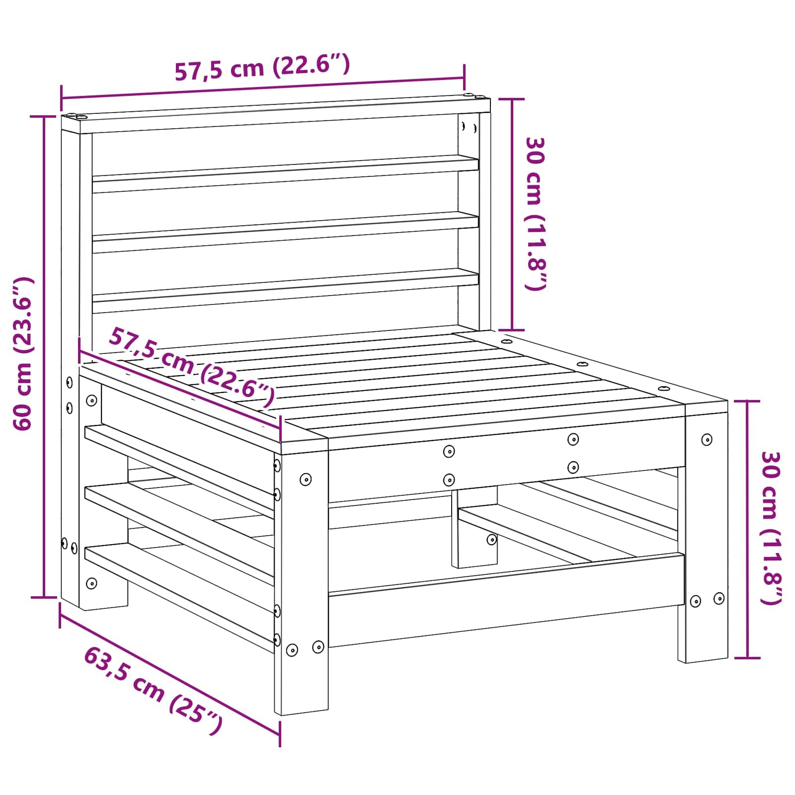 Sofá central para jardín, madera de pino maciza, suelo de cera, elemento para terraza, balcón, exterior, ampliable, resistente a la intemperie