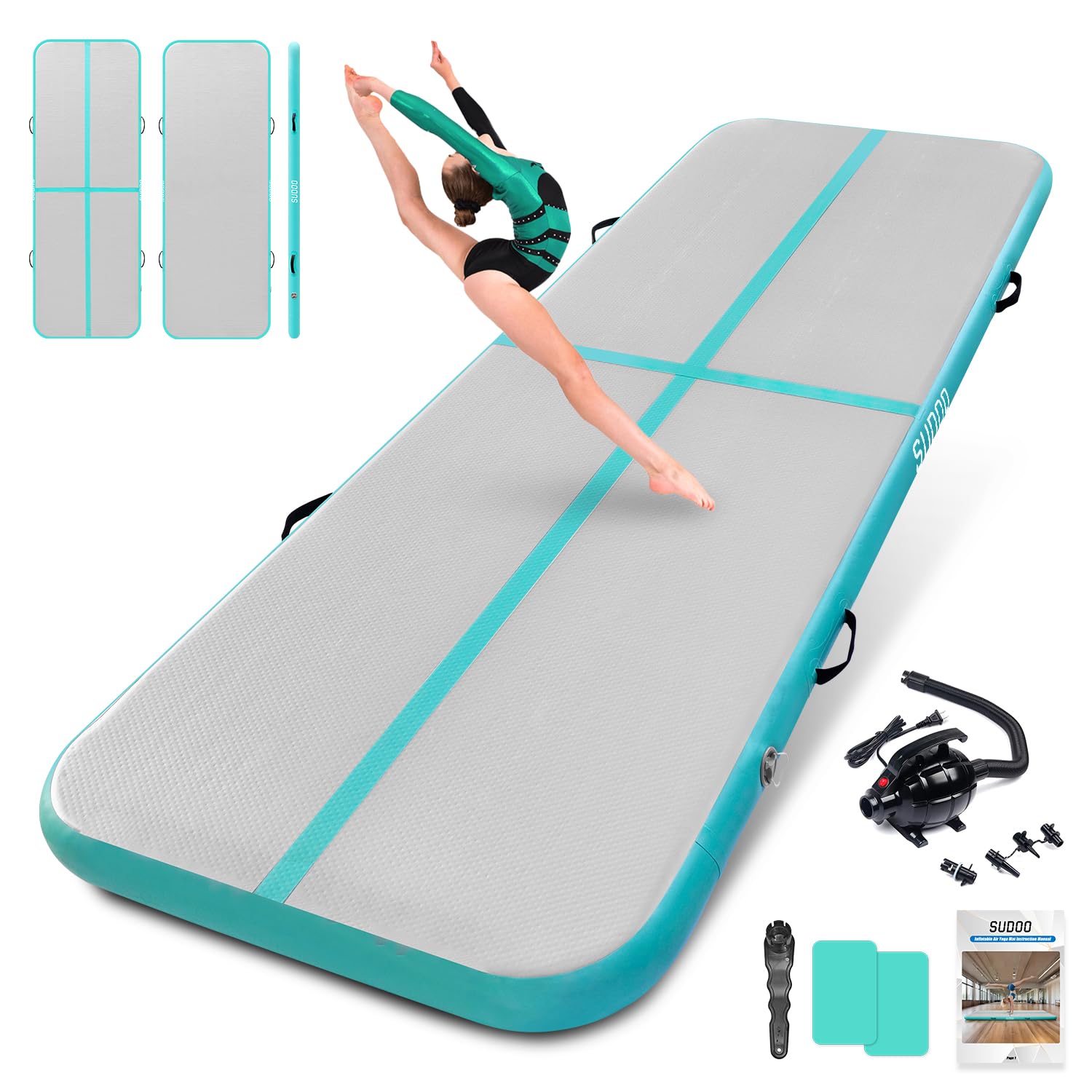 Gymnastics Air Mat 8.2ft/10ft/13ft/16ft Inflatable Air Tumble Track Mat 4" Thick Tumbling Mat With Pump/No Pump for Home Training Tumble Yoga Cheerleading Parkour Beach Water Activities Use