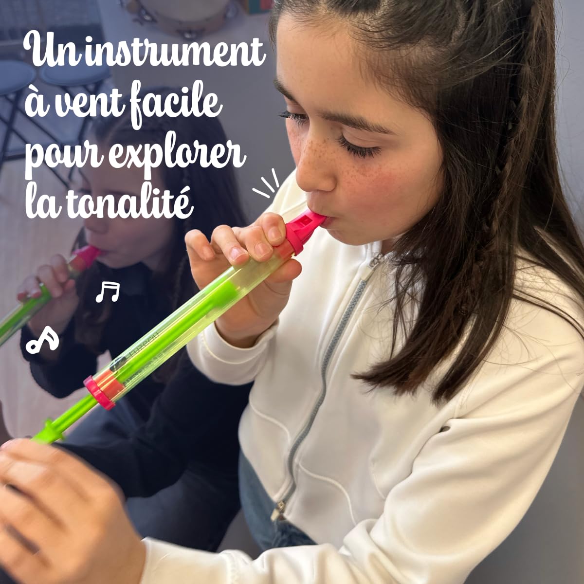 Fuzeau - Flûte À Coulisse Transparente Rose Verte - Instrument De Musique À Vent - Comprendre Les Sons Graves Et Aigus - Découverte Des Instruments À Vent - Réf. 2552