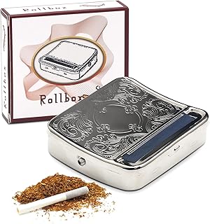 Cigarette Rollbox Automatic Rolling Tin Cigarette Rolling Machine Portable Metal Box, Pocket Size Compact Weed Box for Rolling Tobacco, Smoking Roller and Storage Case（C-1）