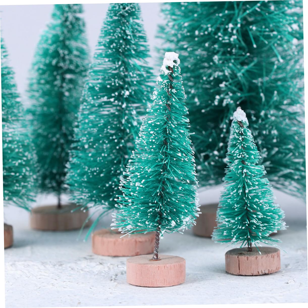 24pezzi Albero di Natale Mini Realistico Blu-verde Ornamento Creativo da Tavolo con Supporto in Legno per Decorazioni Natalizie Regalo da Scrivania