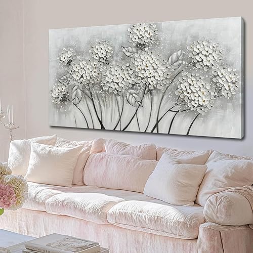 SOUGUAN Pinturas de pared de plantas, lienzo floral blanco, arte de pared para sala de estar, póster pintado a mano, cuadro botánico, decoración de