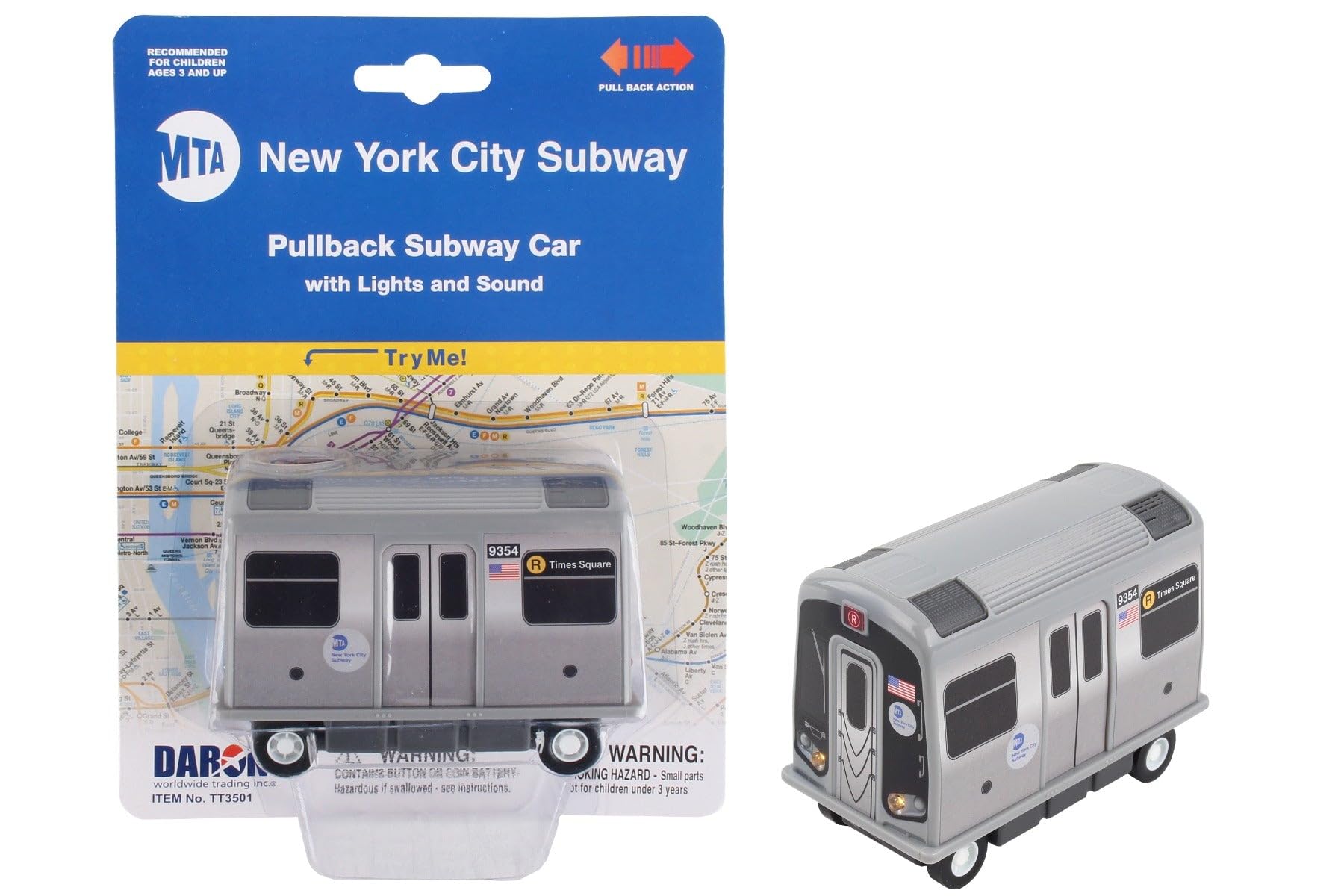 Daron MTA Subway Pullback Toy w/Light & Sound TT3501 Grey