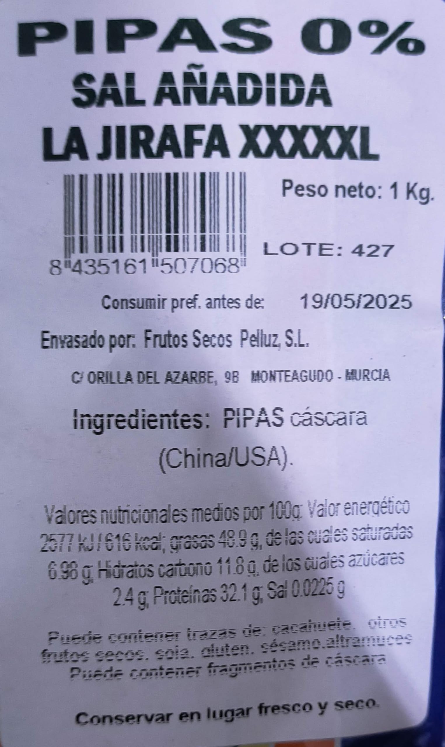 Pipas de Girasol Tostadas sin Sal 1 Kg - Pelluz - Snacks saludables y deliciosos para disfrutar a cualquier hora del día