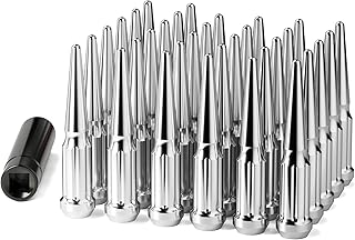 M14x1.5 Spike Lug Nuts, Set of 32 Chrome Spline Spiked Lug Nut with Key for Chevy Silverado 2500hd 3500hd GMC Sierra Yukon Dodge Ram 2500 3500 Ford F250 F350, 14x1.5 Acorn Solid Metal Truck LugNut