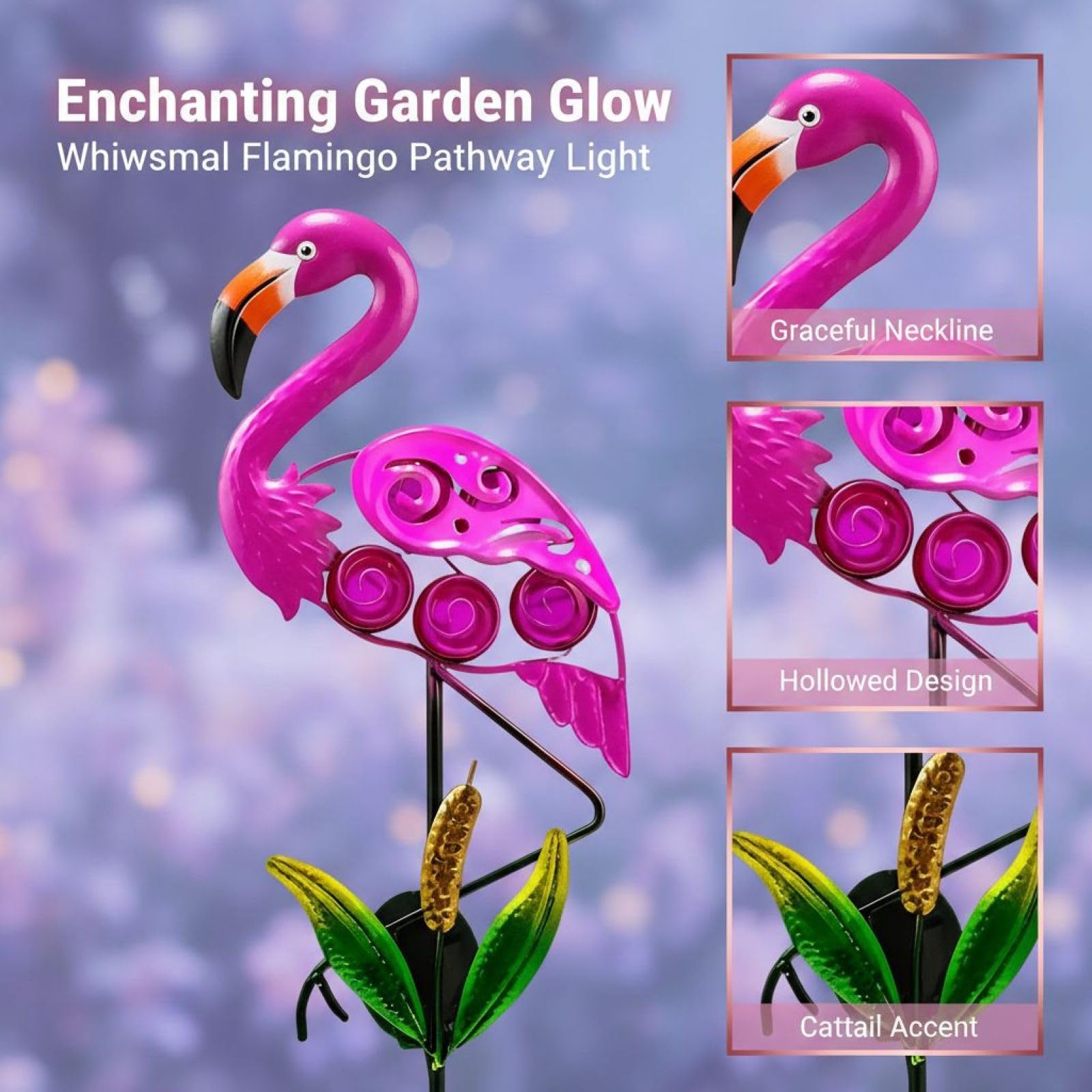 Pink Flaming Solarne światła ścieżkowe, 91 cm, metalowe słupki, wodoodporna dekoracja ogrodowa na trawnik, podwórko, patio, lampa dekoracyjna