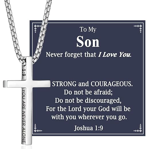Cross Necklace Gifts for Teen Boys Christian Religious Gift for Boys on Birthday Christmas Fathers Day Baptism