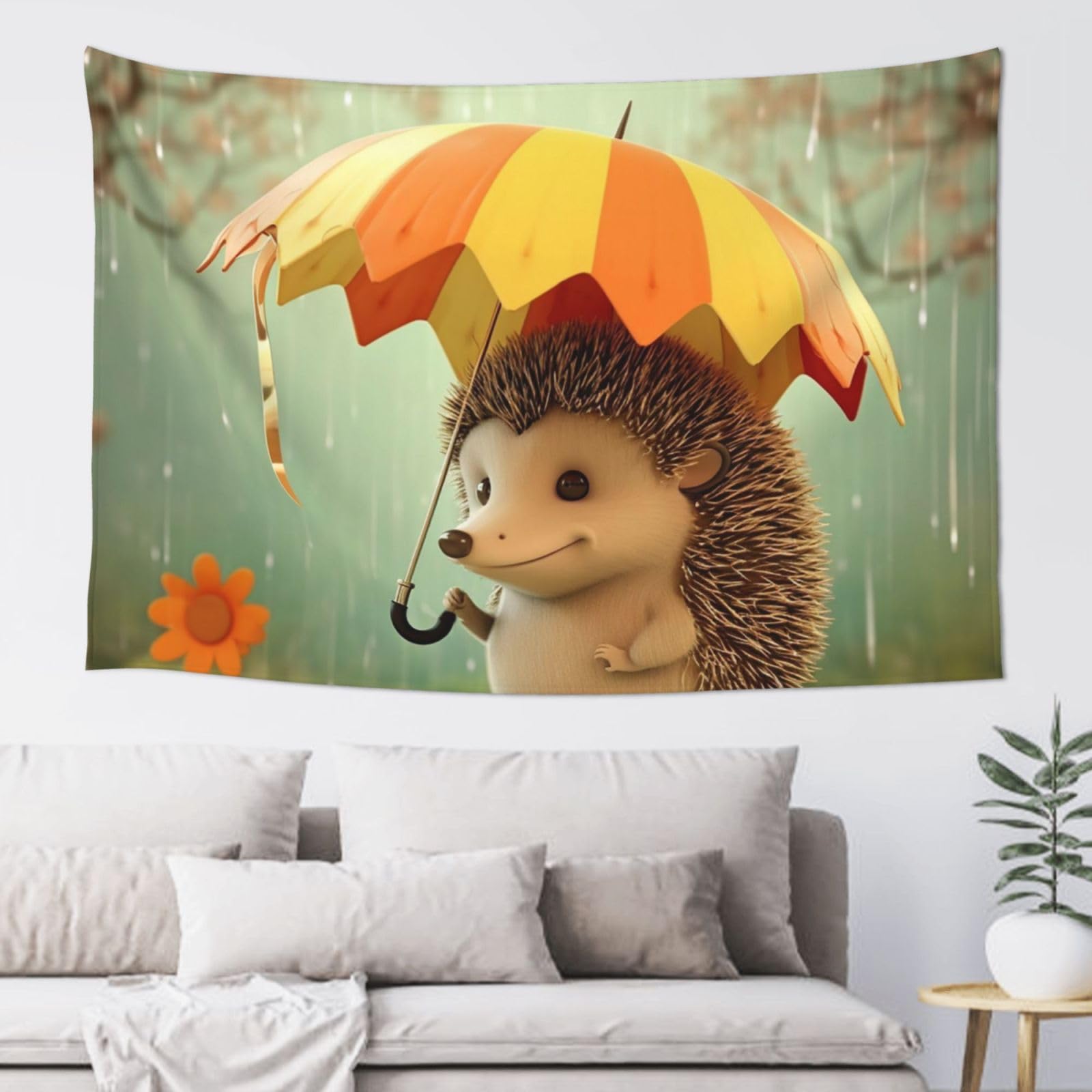 MXDLKSWPOH Tapestry 152x102 cm Art Wall Hanging for Living Room Modern Soft Aesthetic Tapestries Poster Hedgehog with Umbrella Tapestry Home Decoration Large Wall Tapestries for Bedroom Dorm Decor