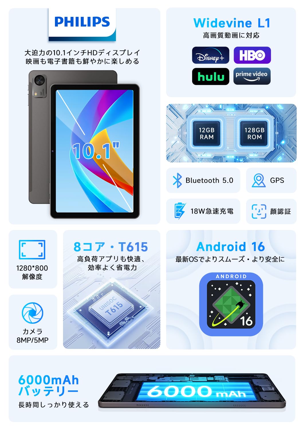 PHILIPS 10インチ Android15 タブレット Wi-Fiモデル T7315