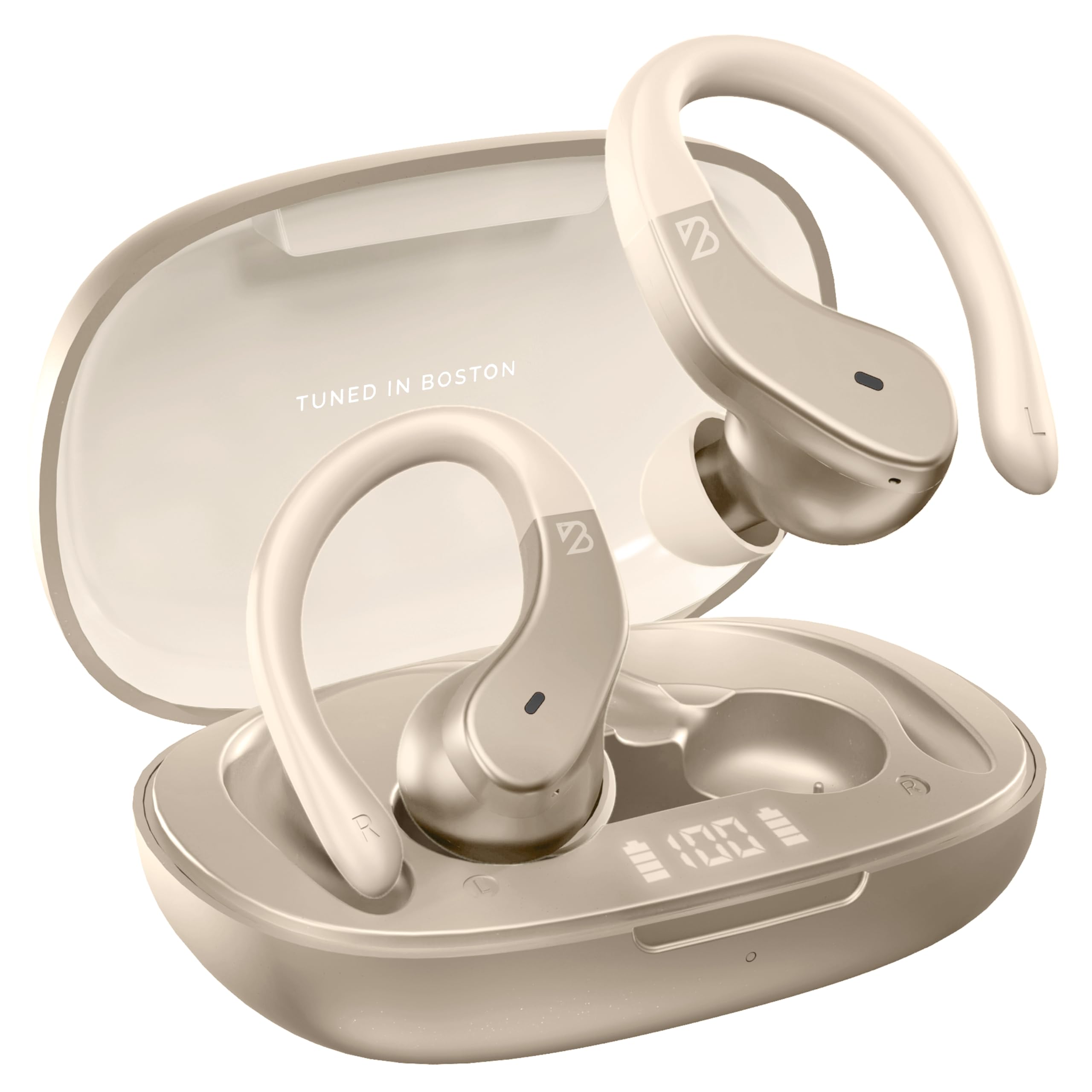 Runner 40 - Auricolari wireless per orecchie piccole, auricolari Bluetooth da corsa per donne e uomini, bassi profondi dorati, per piccoli canali uditivi con ganci, leggeri sopra gli auricolari