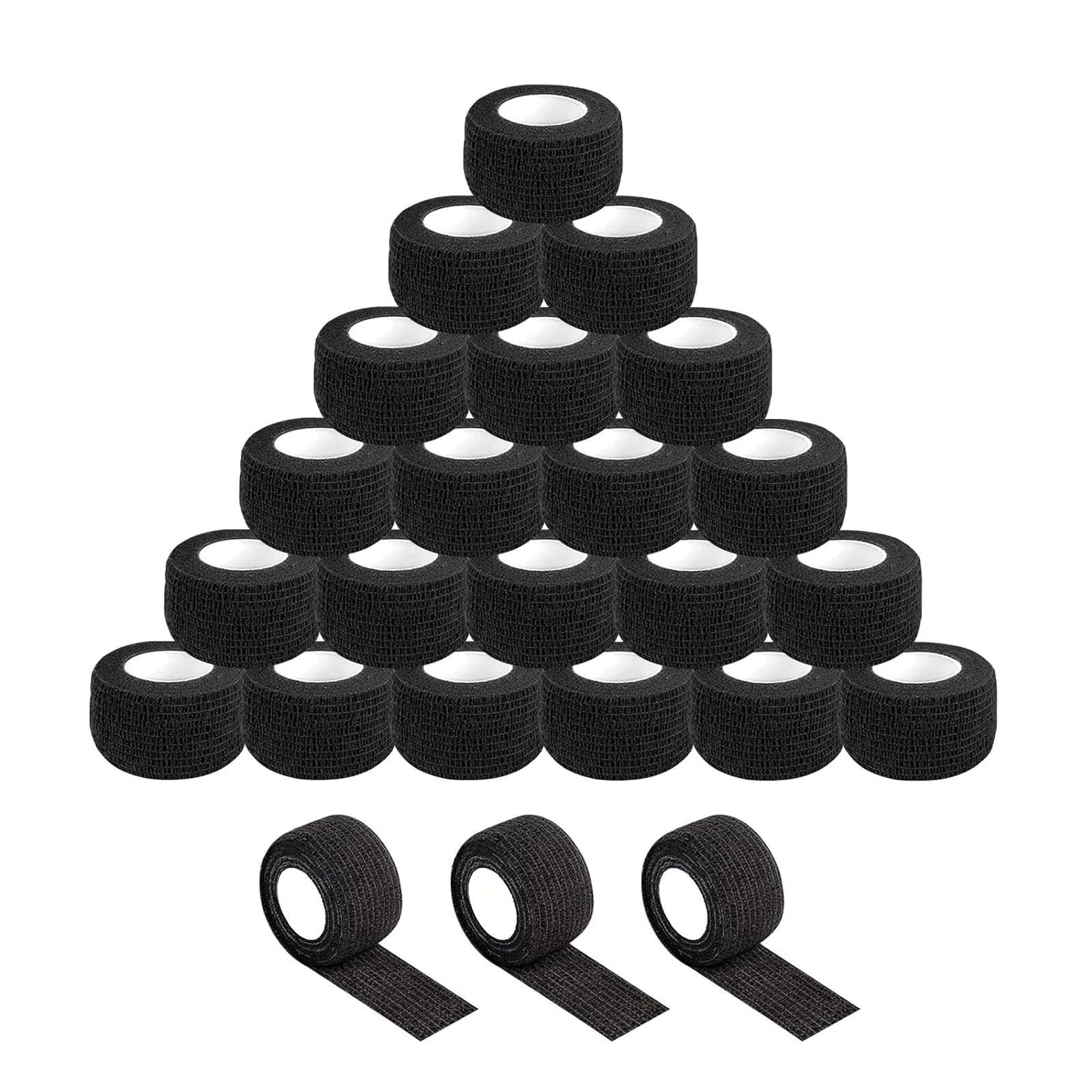 MICEYA 24 Pack Black Self Adhesive Bandages, 1 Inch x 5 Yards, Adhesive Sports Tape, Veterinary Bandage, Machine Grip Tape, Ankle Bandage, Elastic Bandage