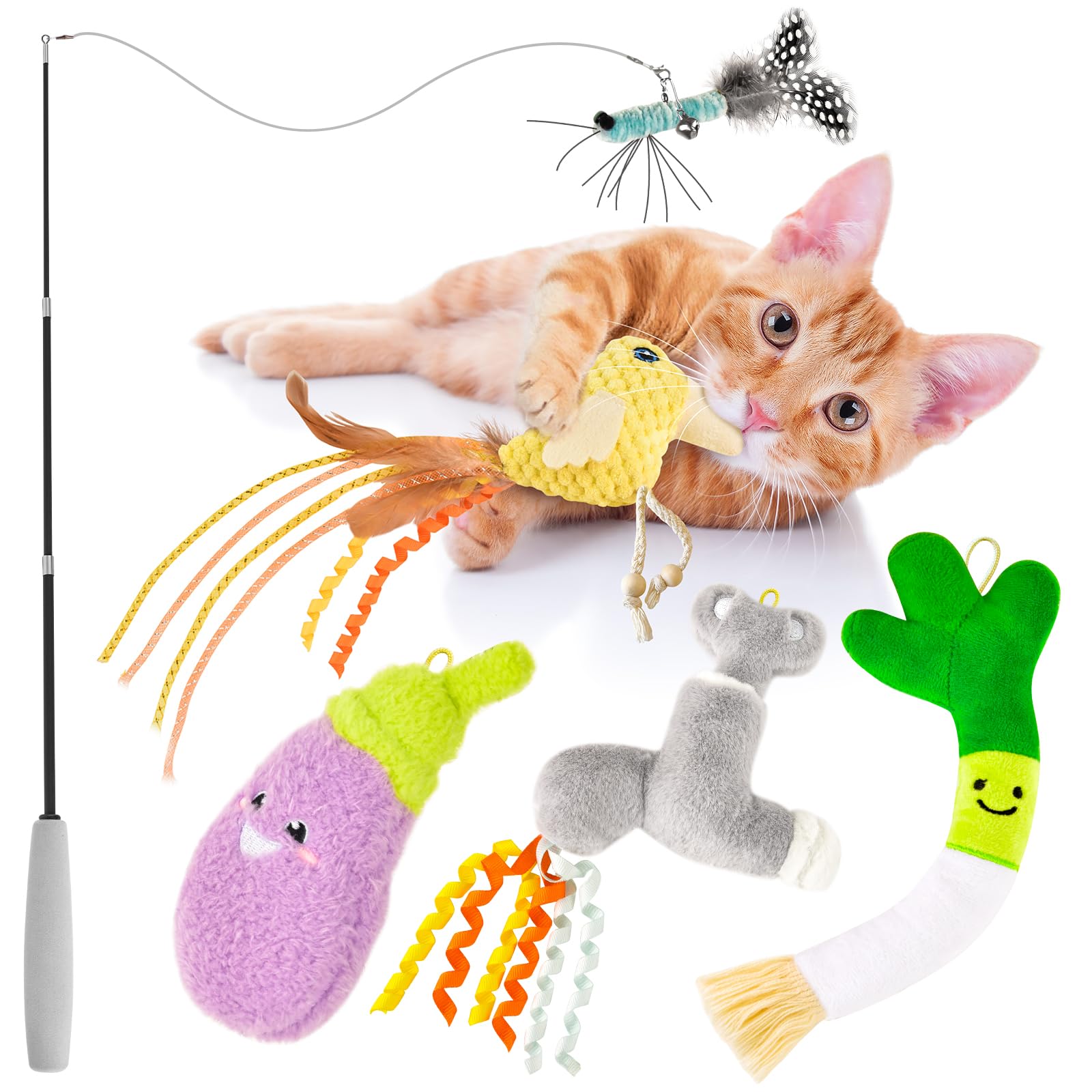 ORSDA Cat Toys Sets, 5 Pack, Catnip Crinkle Sound, Interactive Kitten Kicker for Indoor Kitty Exercise Toys, Soft and Durable Bird for All Breeds