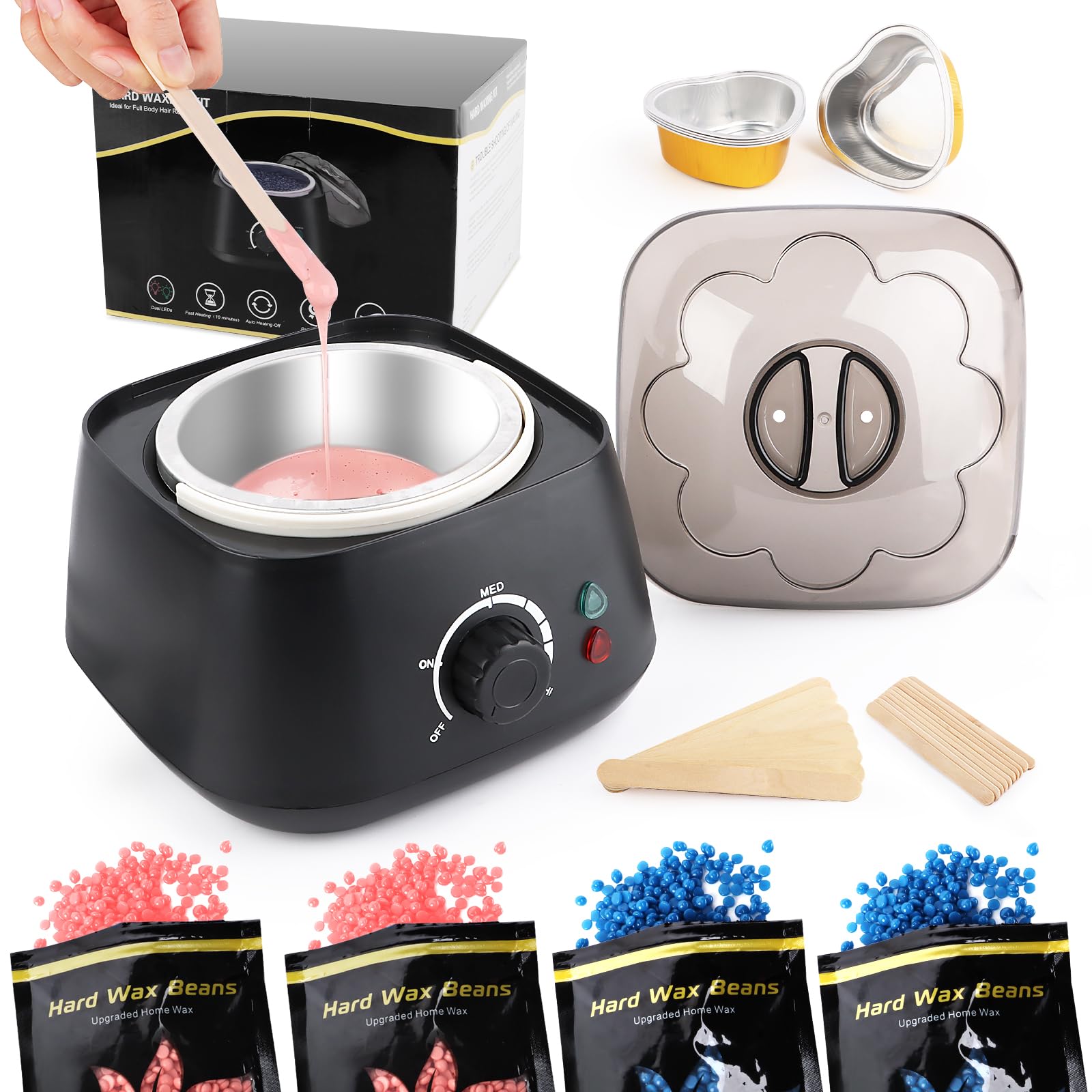 LWMTT Calentador de Cera Depilatoria 500ml Maquina de Cera Caliente para Depilar Incluye 4 * 100g Depilatoria Cera y 20 Varitas para Todo Tipo de Cabello,Cejas, Faciales, Bikini