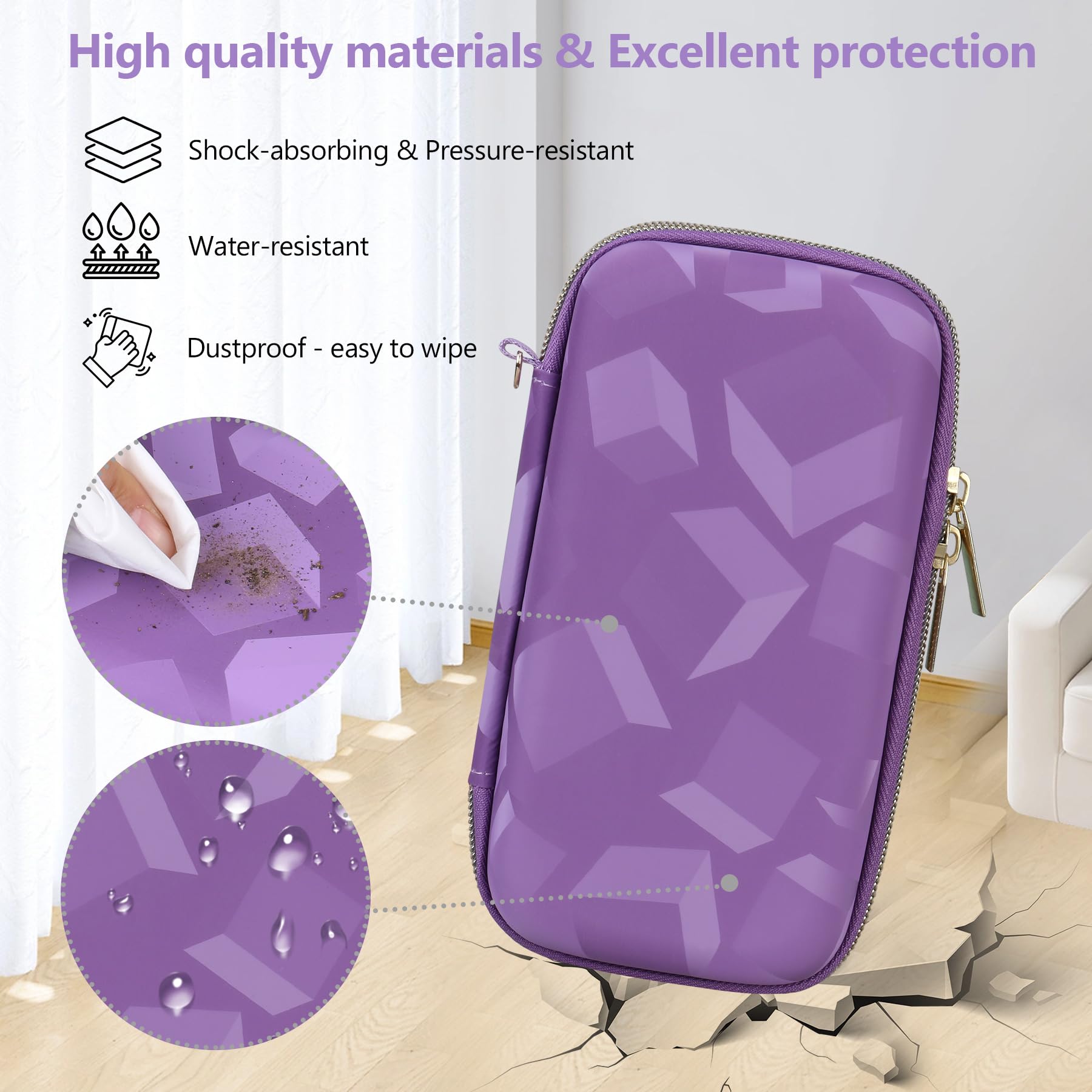 Supmay Diabetic Supplies Hard Case Diabetic Supply Organizer Bag Carrying Case for Diabetes Testing Kit Blood Glucose Monitor with Blood Sugar Glucometer Test Strips Lancing Device Lancets,Purple Cube