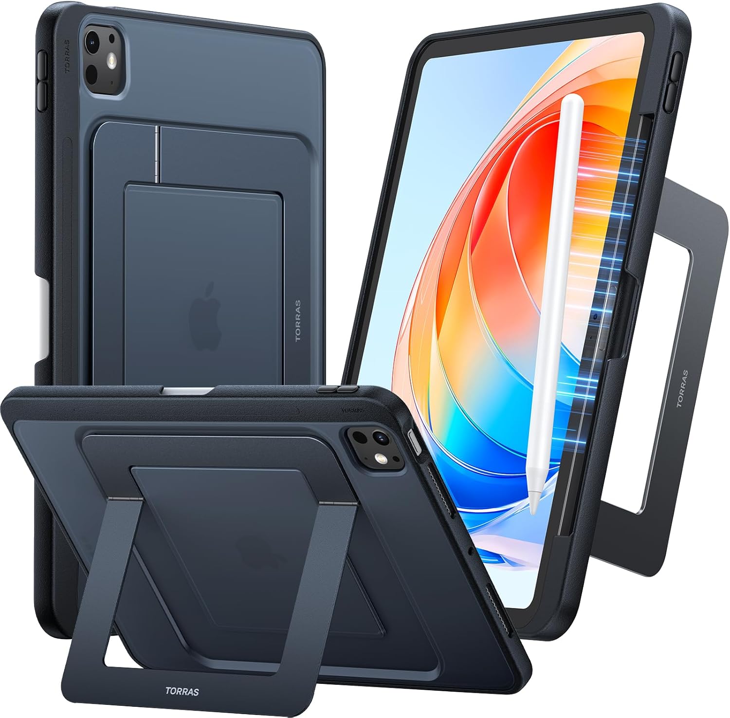 TORRAS for iPad Pro 13 inch Case 2024 (M4), Ultra Stable Stand, Multiple Adjustable Viewing Angles, Slim Protective Kickstand Cover, Translucent iPad Pro 13 Case with Pencil Holder, Black