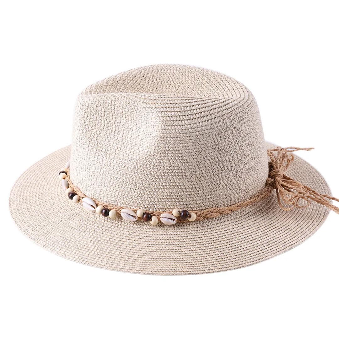 Cappello da donna con conchiglia naturale conchiglia all'aperto spiaggia cappello da sole, bianco, 6 3/8-6 5/8