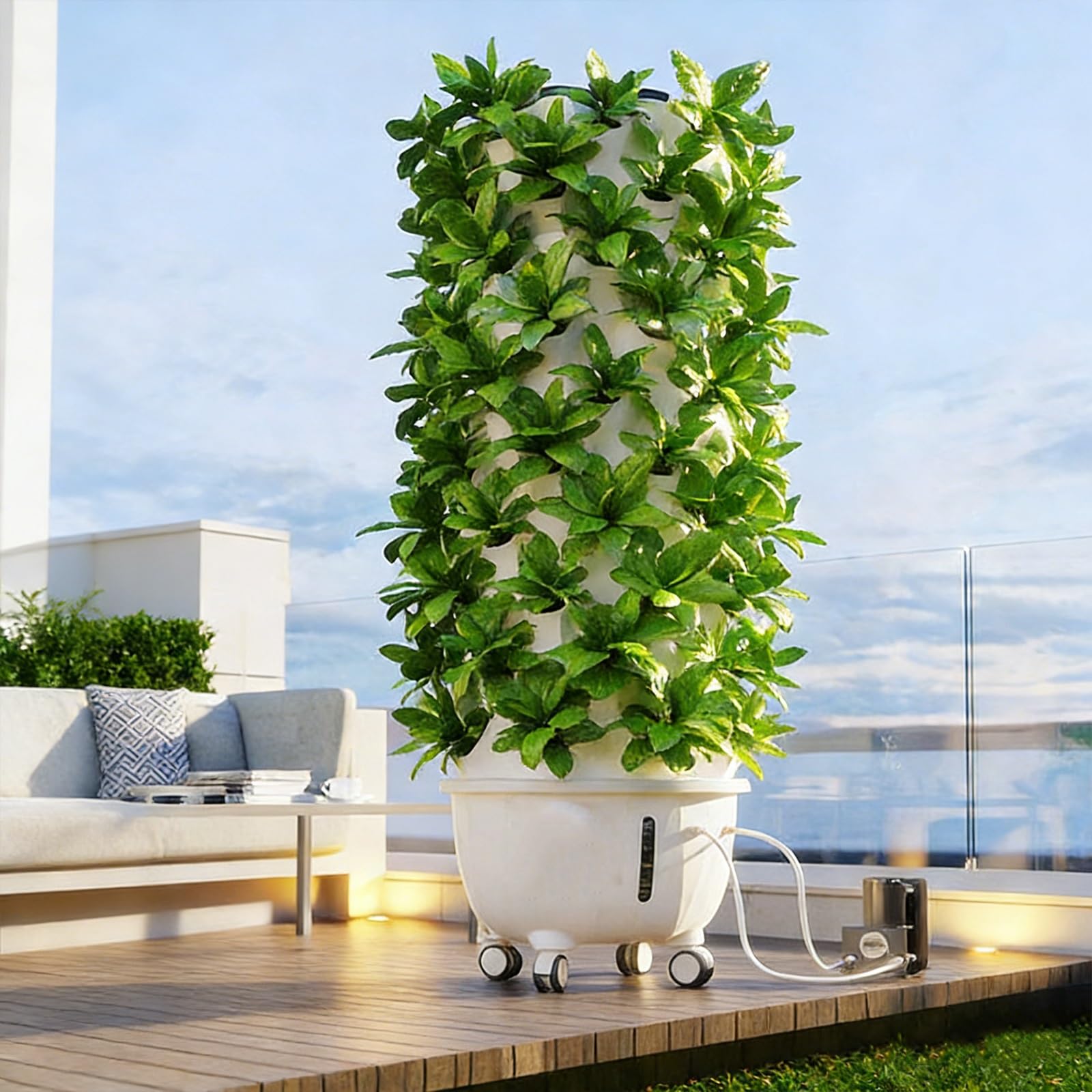 Torre di Coltivazione idroponica Verticale a 80 Fori e 10 Strati con Ruote, Tower Garden con Pompa dell'Acqua, Attrezzatura agricola idroponica Fai da Te per Erbe aromatiche da Interno