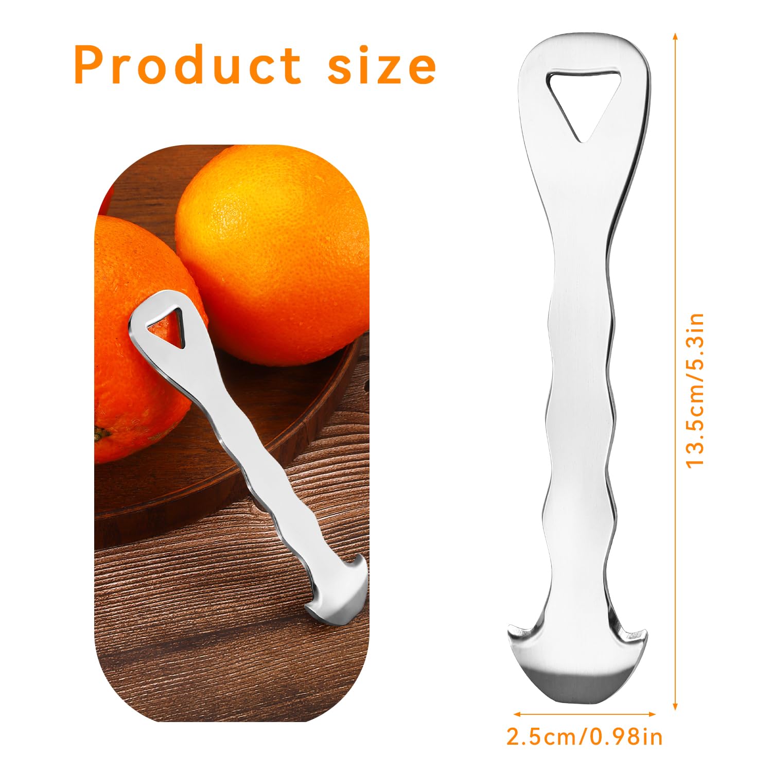 Orange Peeler, Safe Stainless Steel Citrus Lemon Fruit Peeler Metal Grapefruit Cutter with Hanging Hole Easy to Peel Fruit Carving Knife Tools for Home Kitchen Gadget (Silver)