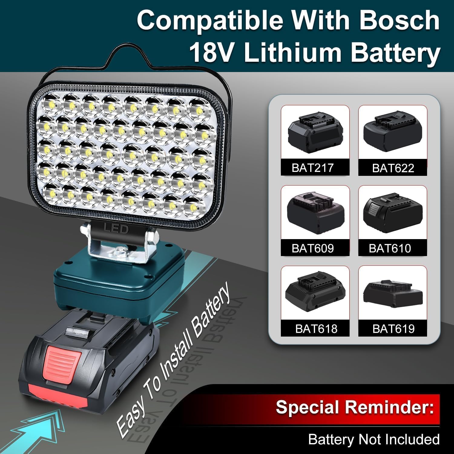 Akku Lampe Für Bosch 18V GBA/BAT (Kein Akku), 80W Kabellose Led Arbeitsleuchte Akku, 8000LM Hell Led Strahler Tragbares Baustellen Lampe,Akku Scheinwerfer mit Typ C und USB-Aufladung