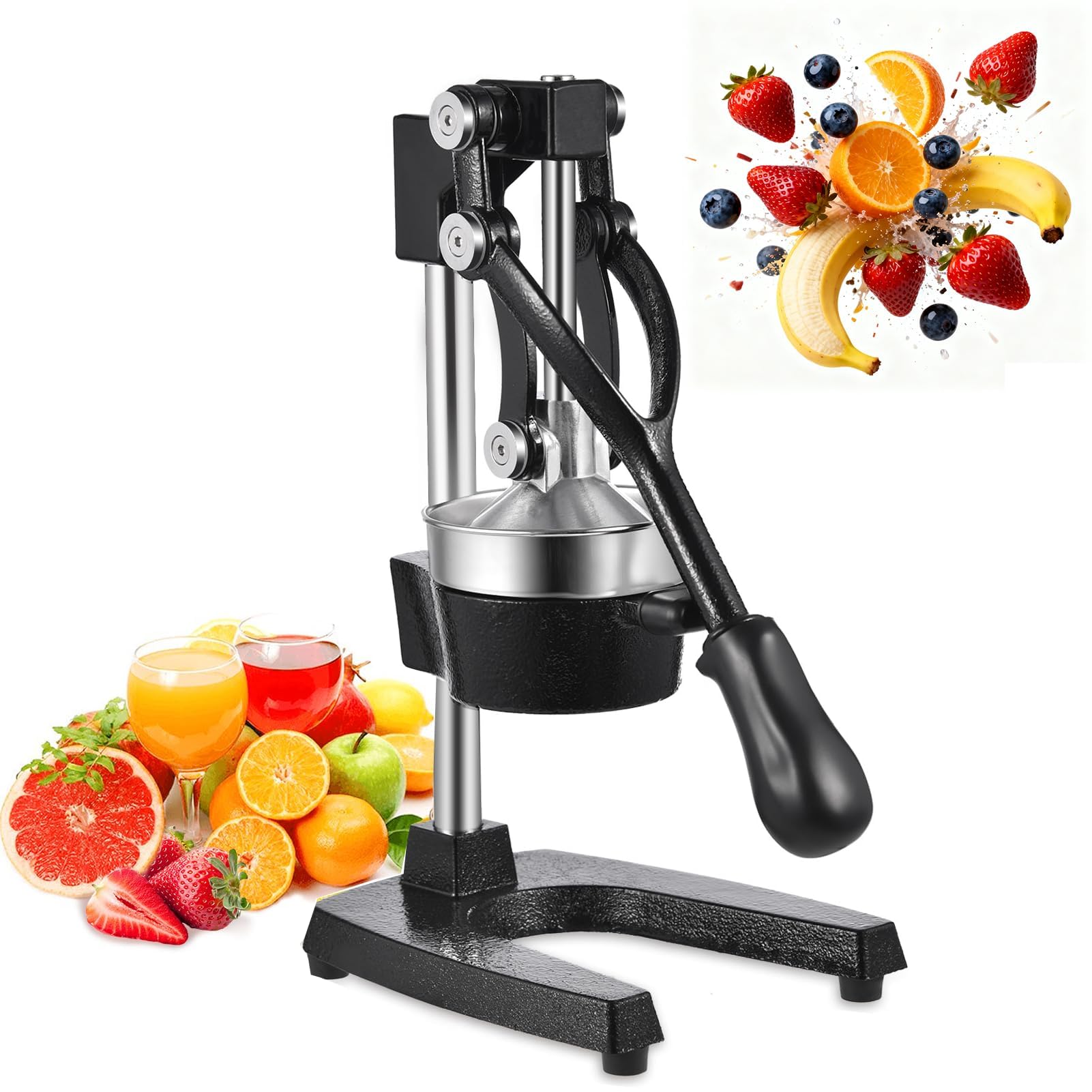 Ankishi Manual Juicer, Lemon/Citrus Squeezer | Cast Iron Base & Handle |Professional Hand Press Manual Fruit Juicer Heavy Duty Orange Squeezer Citrus Orange Lemon Lime Pomegranate,black
