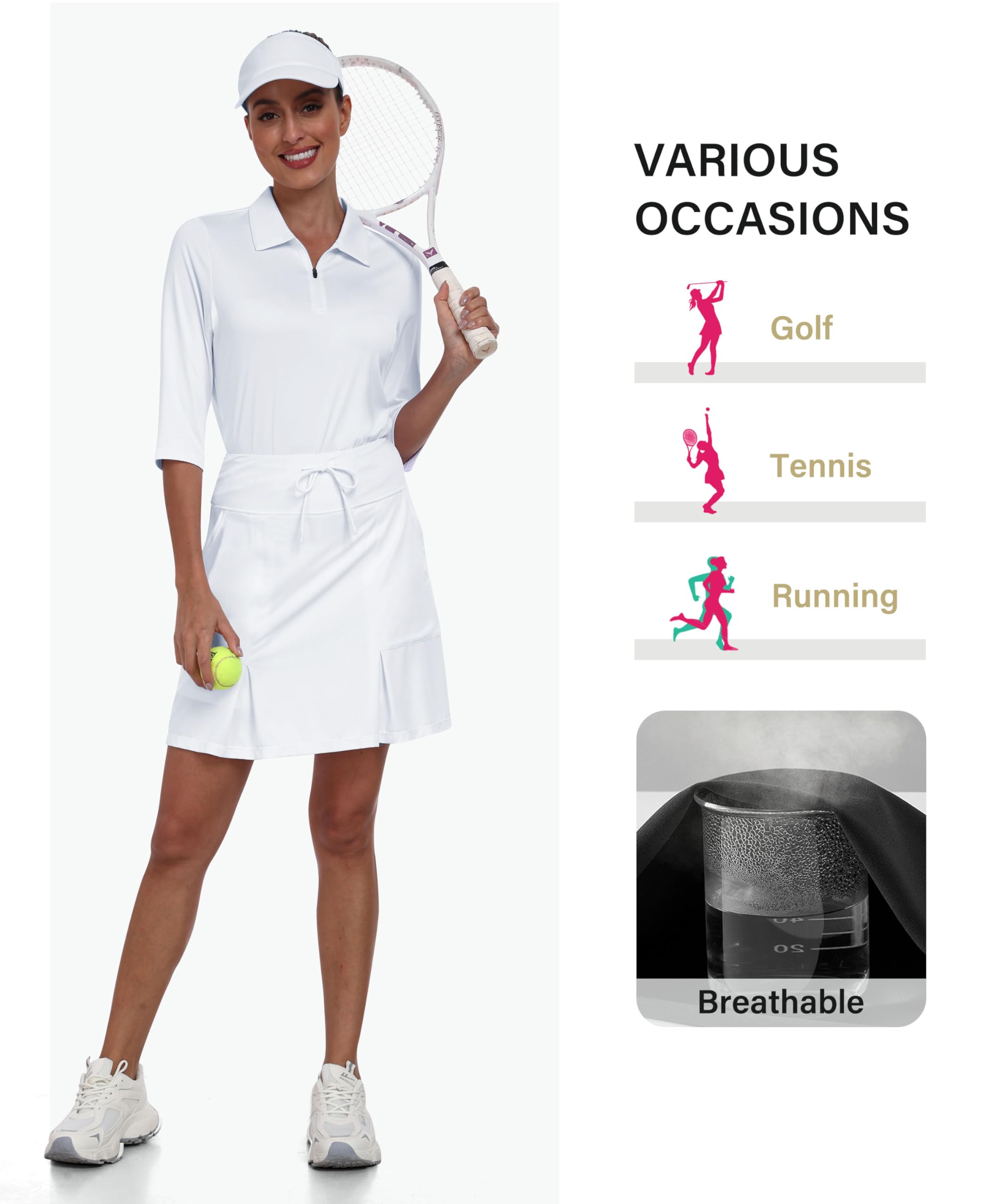MoFiz Polo Femme à Manches Courtes Polo Shirts Respirants pour Femmes avec Fermeture éclair 1/4 Polo Femme T-Shirts de Sport à séchage Rapide avec Manches mi-Longues pour Golf Tennis XS-2XL