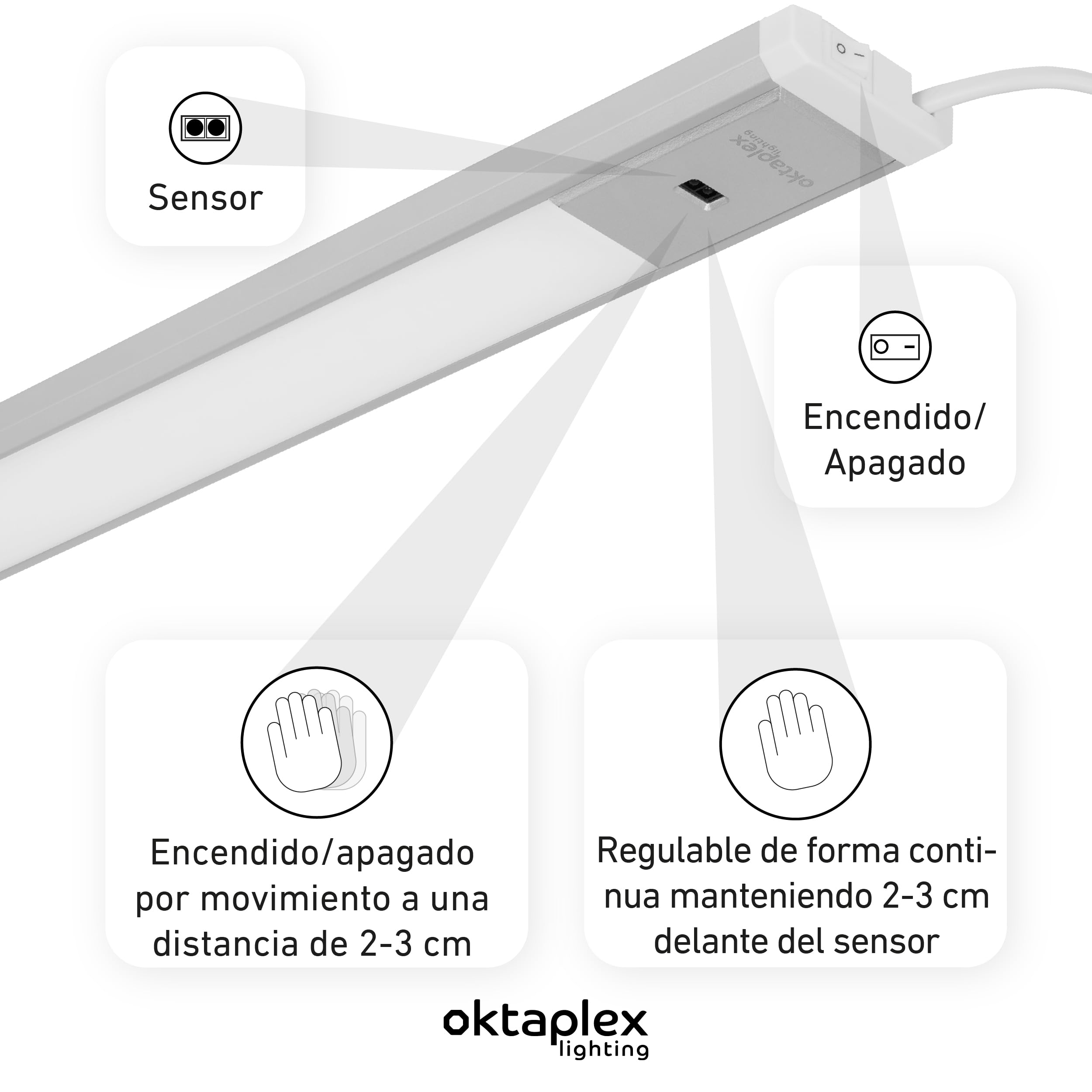 Oktaplex Riva luz bajo mueble cocina LED 90cm regulable blanco cálido 730lm plana Iluminación de cocina con sensor Luz bajo mueble 10W plata