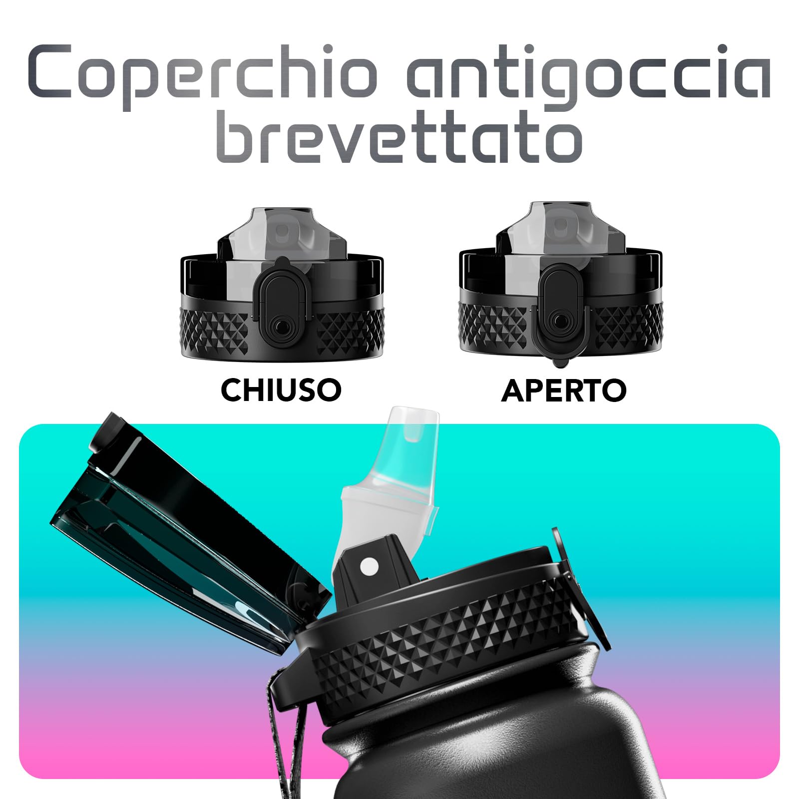 Mont-Clair Borraccia in Acciaio Inossidabile con Cannuccia - 600ml - Borraccia in Metallo senza BPA - Bottiglie d'Acqua per Bici Campeggio Sport - Disegno Brevettato - Nero