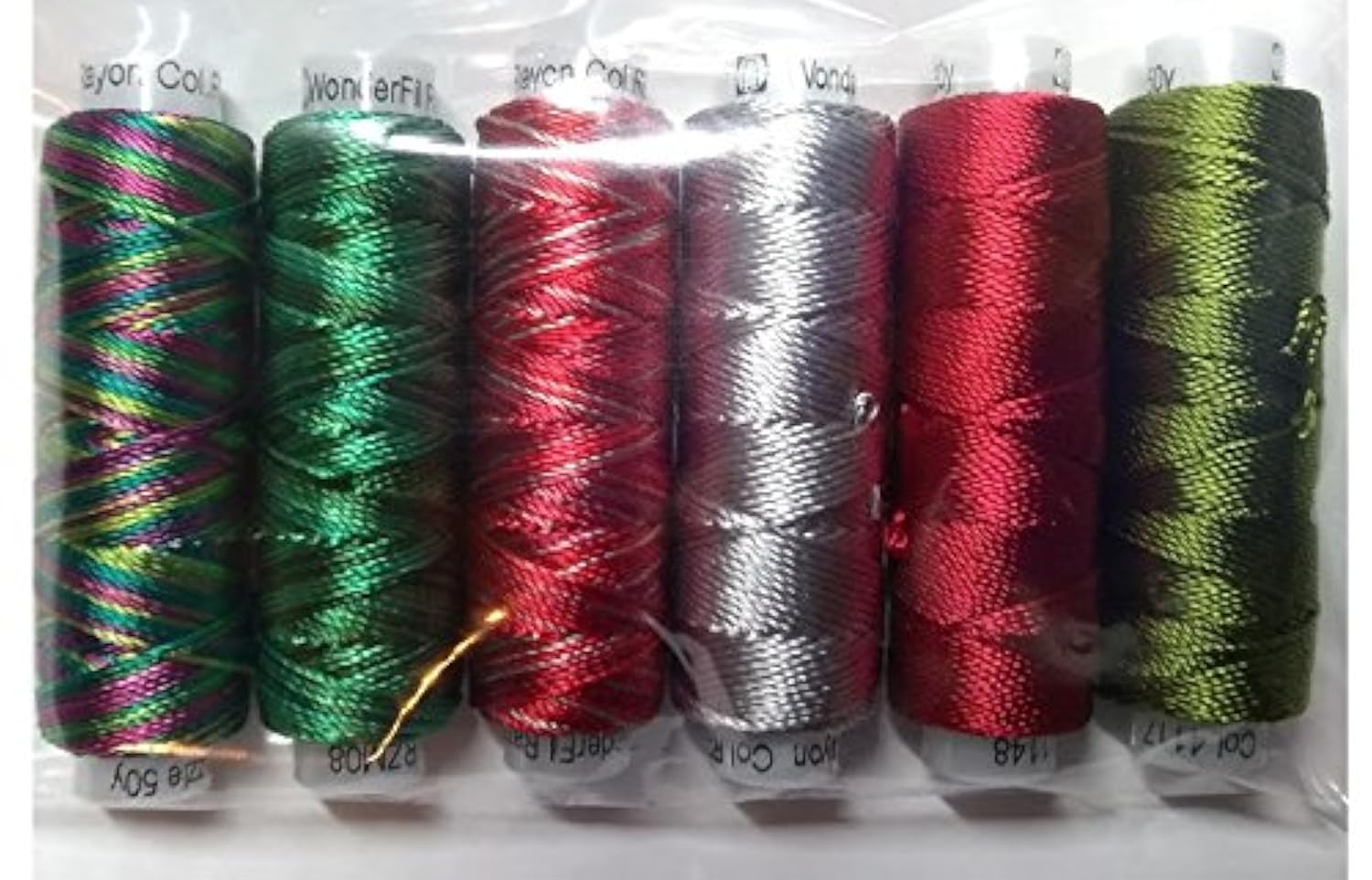 Sue Spargo Lustrous Razzle Rayon Thread, Size #8 - Set of Six 50yd Spools for Embroidery & Embellishment (Merry)