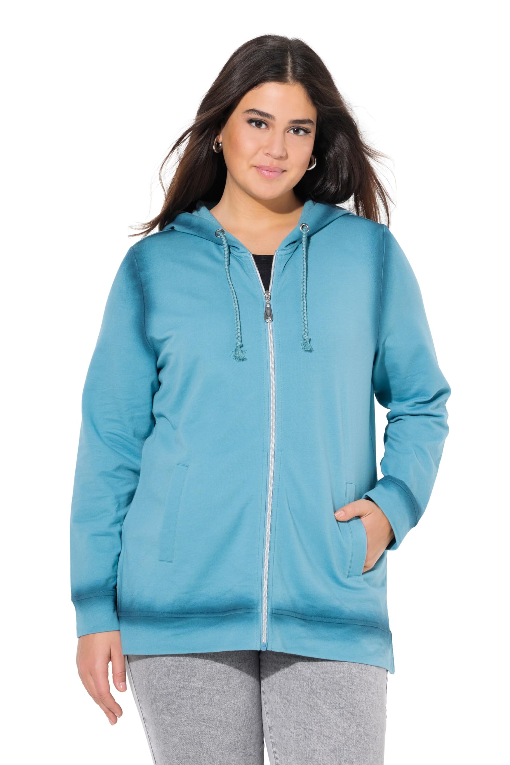 Ulla Popken Damen große Größen Übergrößen Plus Size Hoodiejacke, Spray-Effekt, Kapuze, Langarm 837432