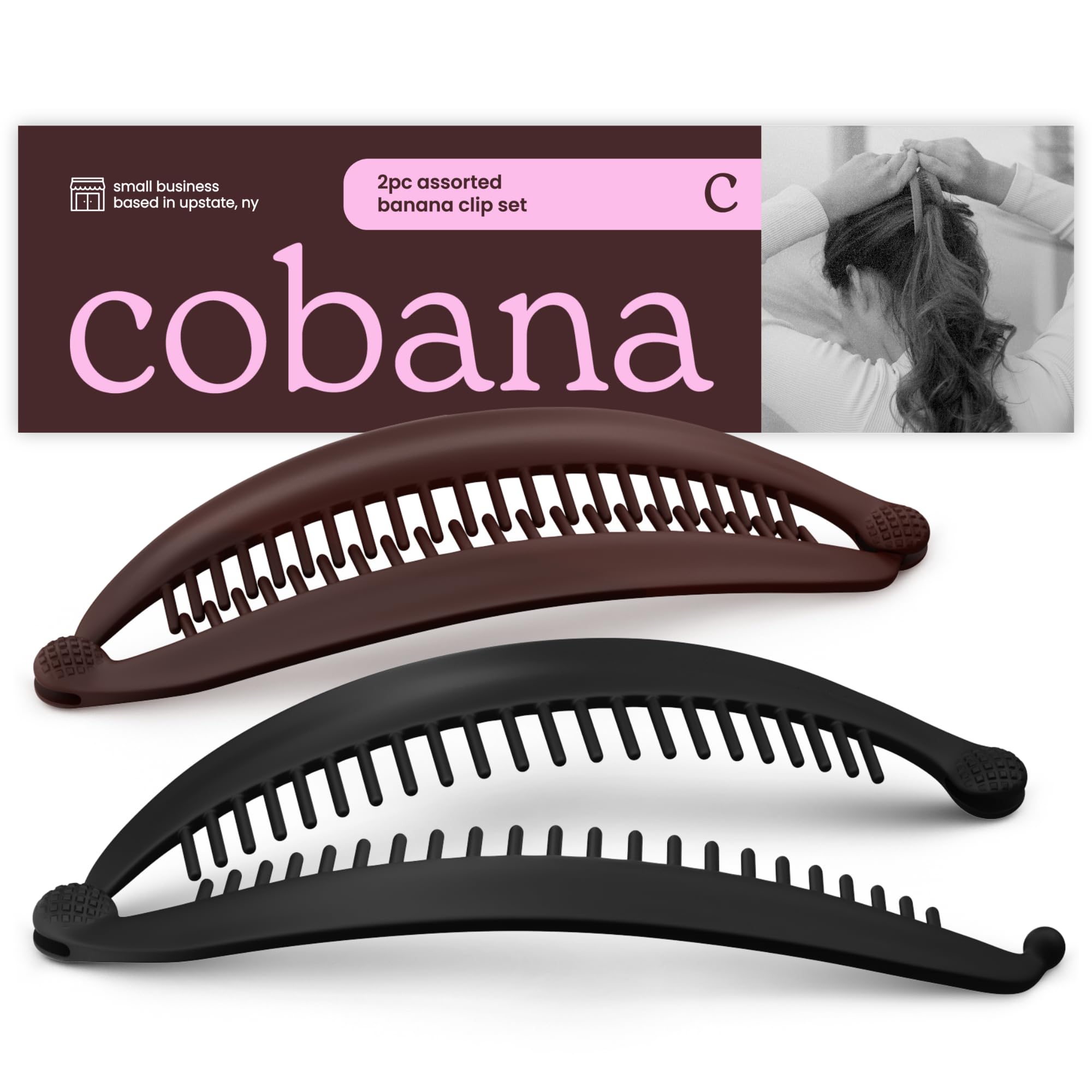 Cobana Banana Clips Hair Clips - Voluminous Hair Claw & Hair Styling Accessories for Thick and Thin Hair - Large, 6 Inch, Set of 2 (Black and Brown)