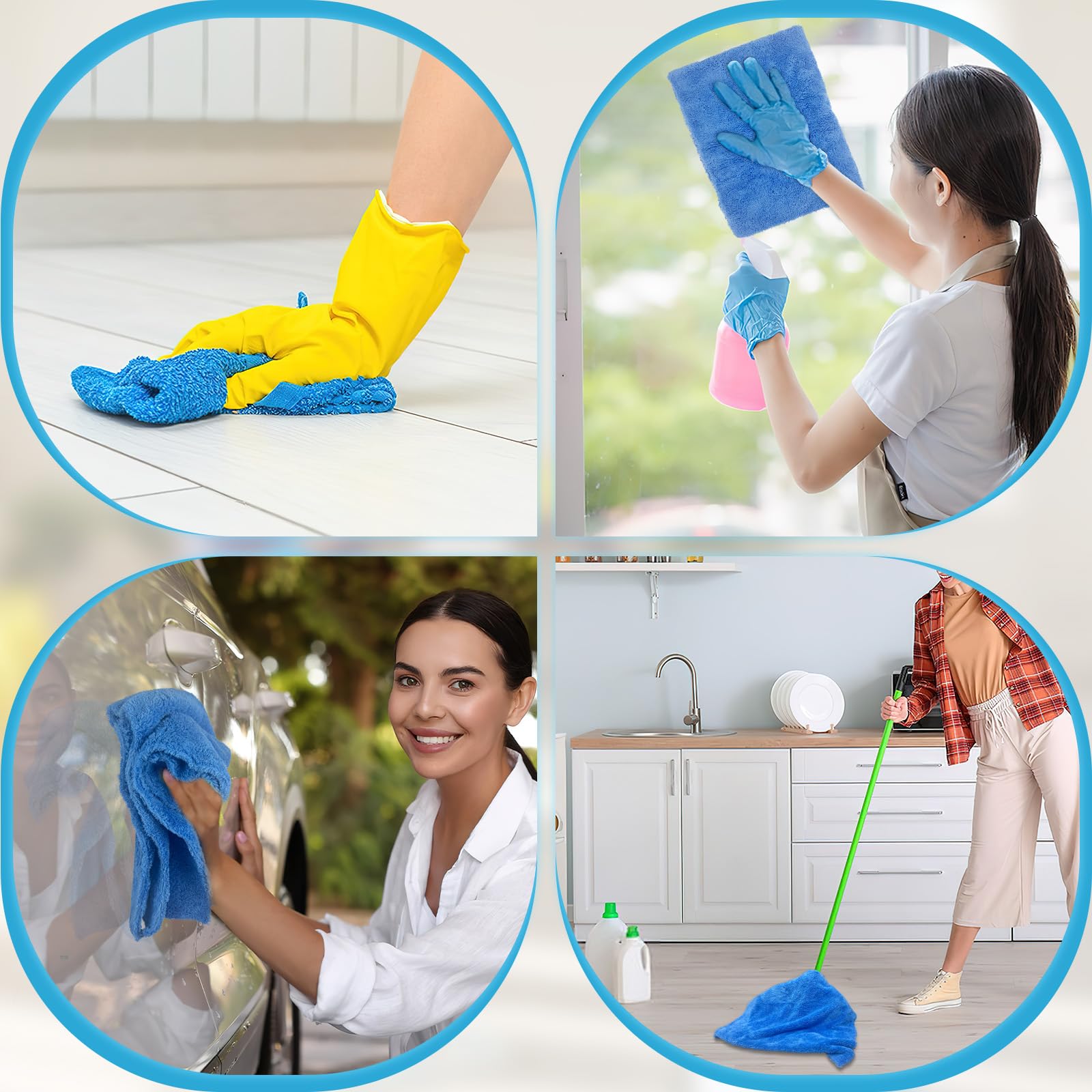 4 paños de limpieza de microfibra extragrandes, 30 x 20 pulgadas, lavables y reutilizables, para escobilla de goma, casa, suelo, cocina, coche, ventana, altamente absorbente, sin pelusas ni