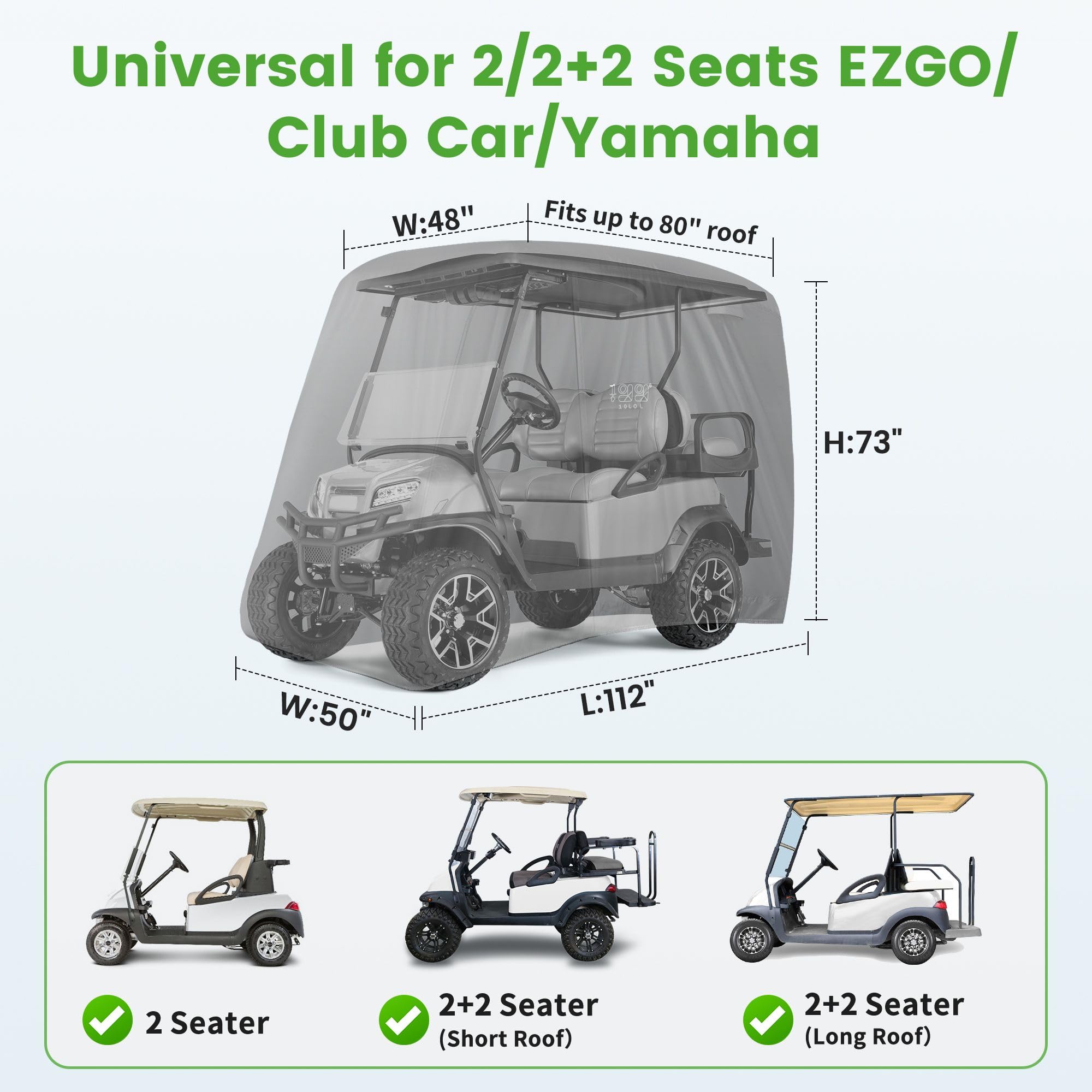 10L0L Upgrade 4 Passeggeri Golf Cart Cover Adatto per EZGO, Club Car, Yamaha, Protezione per tutte le intemperie con impermeabile antivento 80 "Durevole